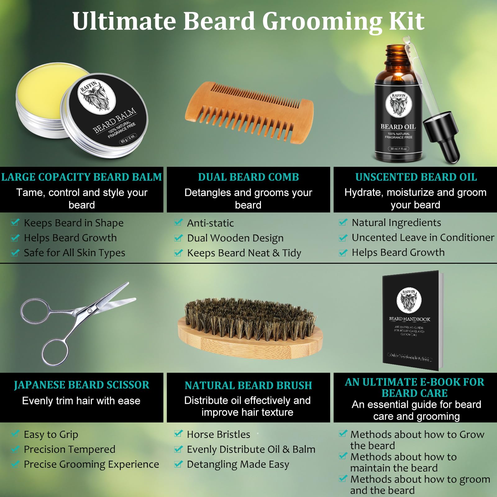 RAFFIN Christmas Gifts for Men, Beard Kit for Men‘s Winter Self-Care, Outfits Men's Grooming Routine, Birthday Gifts for Him, Stocking Stuffers for Adult, Men, Him, Husband, Boyfriend, Son, Dad