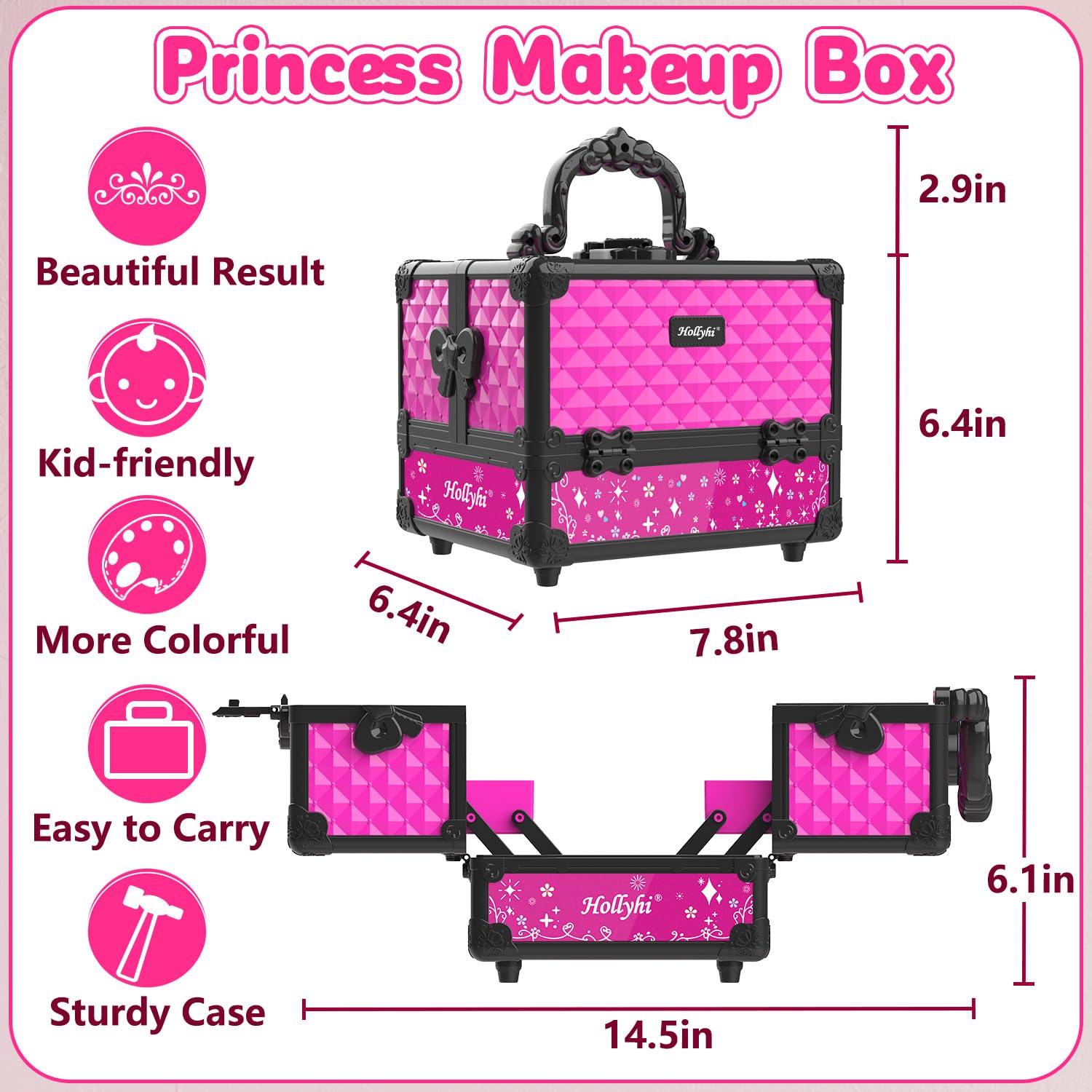 Hollyhi 59 Pcs Kids Makeup Kit for Girl, Washable Play Makeup Toys Set for Dress Up, Pretend Beauty Vanity Set with Cosmetic Case Birthday Toys for Girls 3 4 5 6 7 8 9 10 11 12 Year Old Kids Toddlers