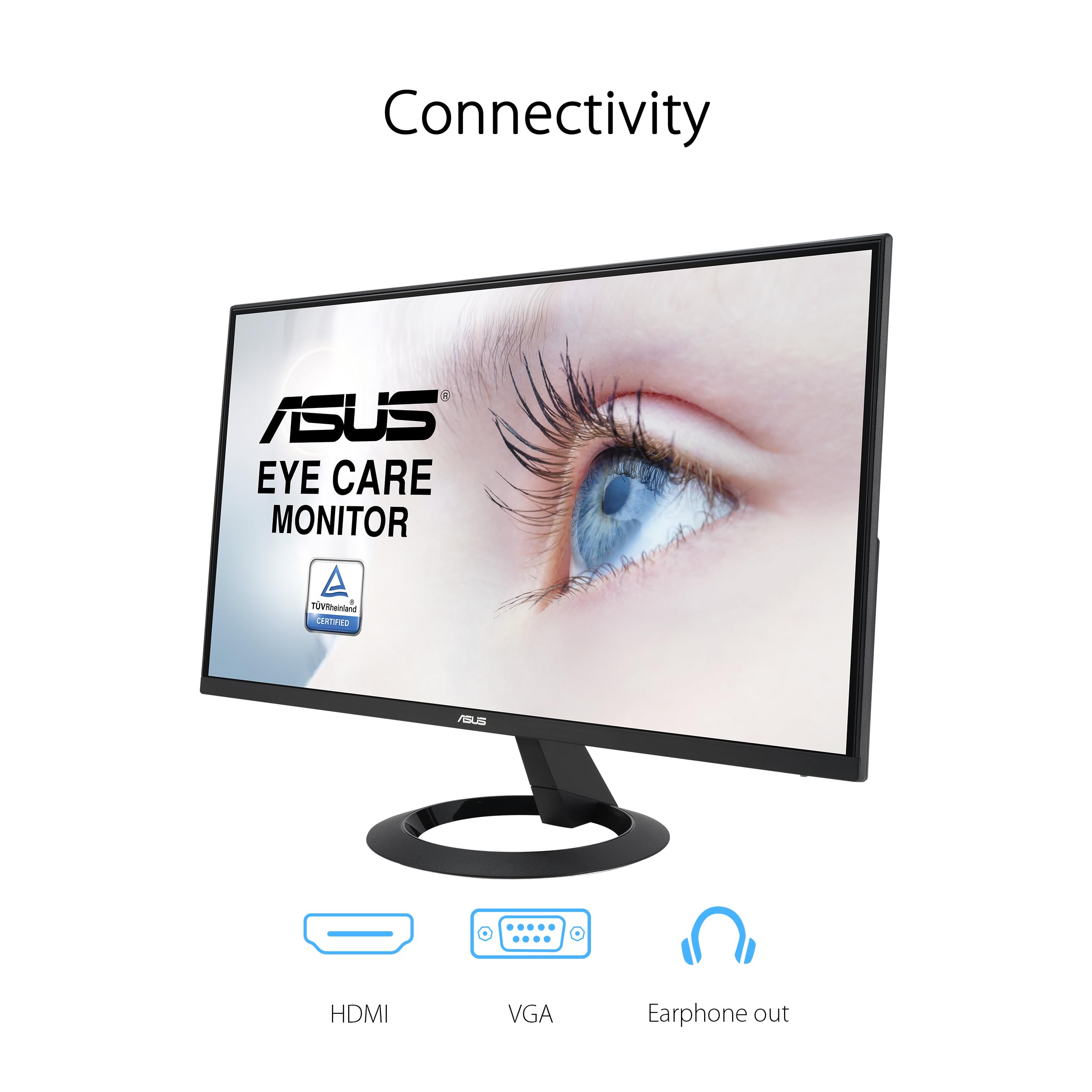 ASUS 22” (21.45” viewable) 1080P Eye Care Monitor (VZ22EHE) - Full HD, IPS, 75Hz, 1ms (MPRT), Adaptive-Sync, HDMI, Low Blue Light, Flicker Free, HDMI, VGA, Ultra-Slim,Black