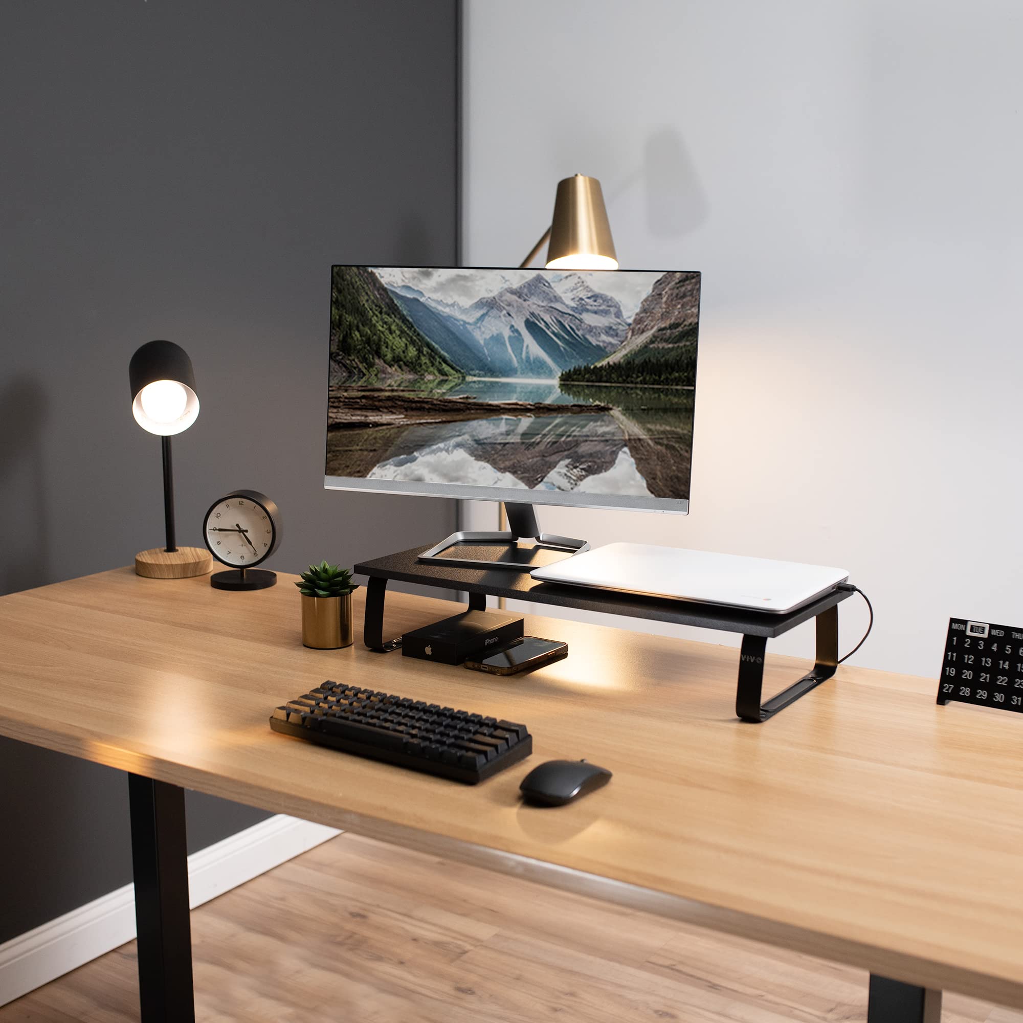 VIVO Monitor and Laptop Stand, 24 inch Desktop Riser, Black, STAND-V000D
