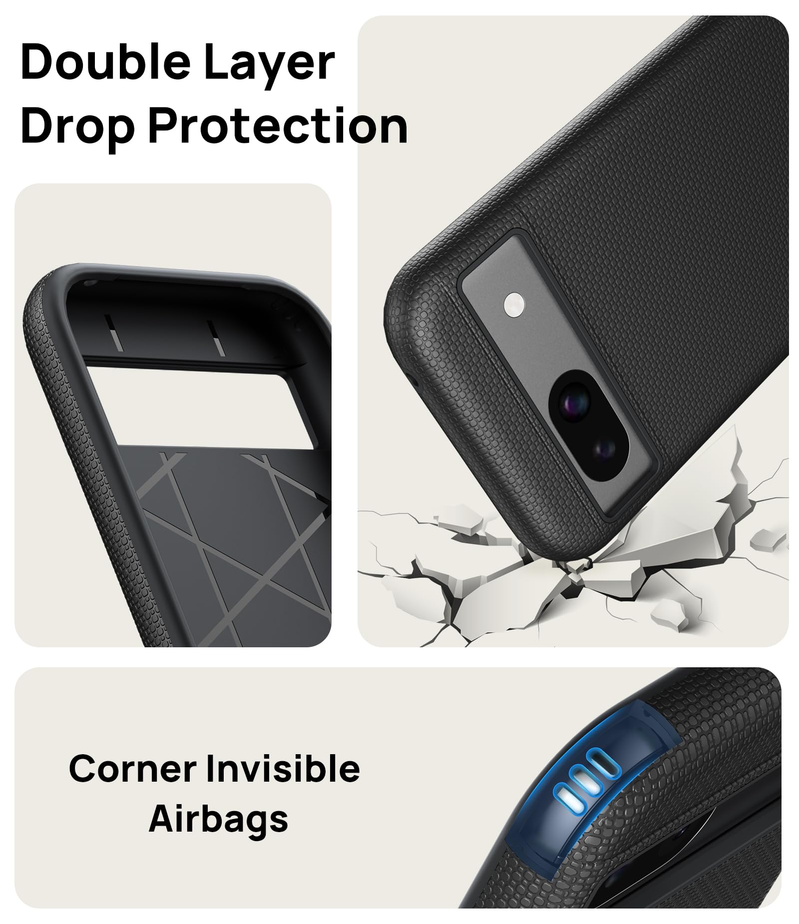 Vihibii for Google Pixel 8a Case, Shockproof Durable Soft Silicone Inner Case & Rugged Hard Outer Cover Double Layer Protection, Pleasant Texture Phone Case for Google Pixel 8a 2024, Black