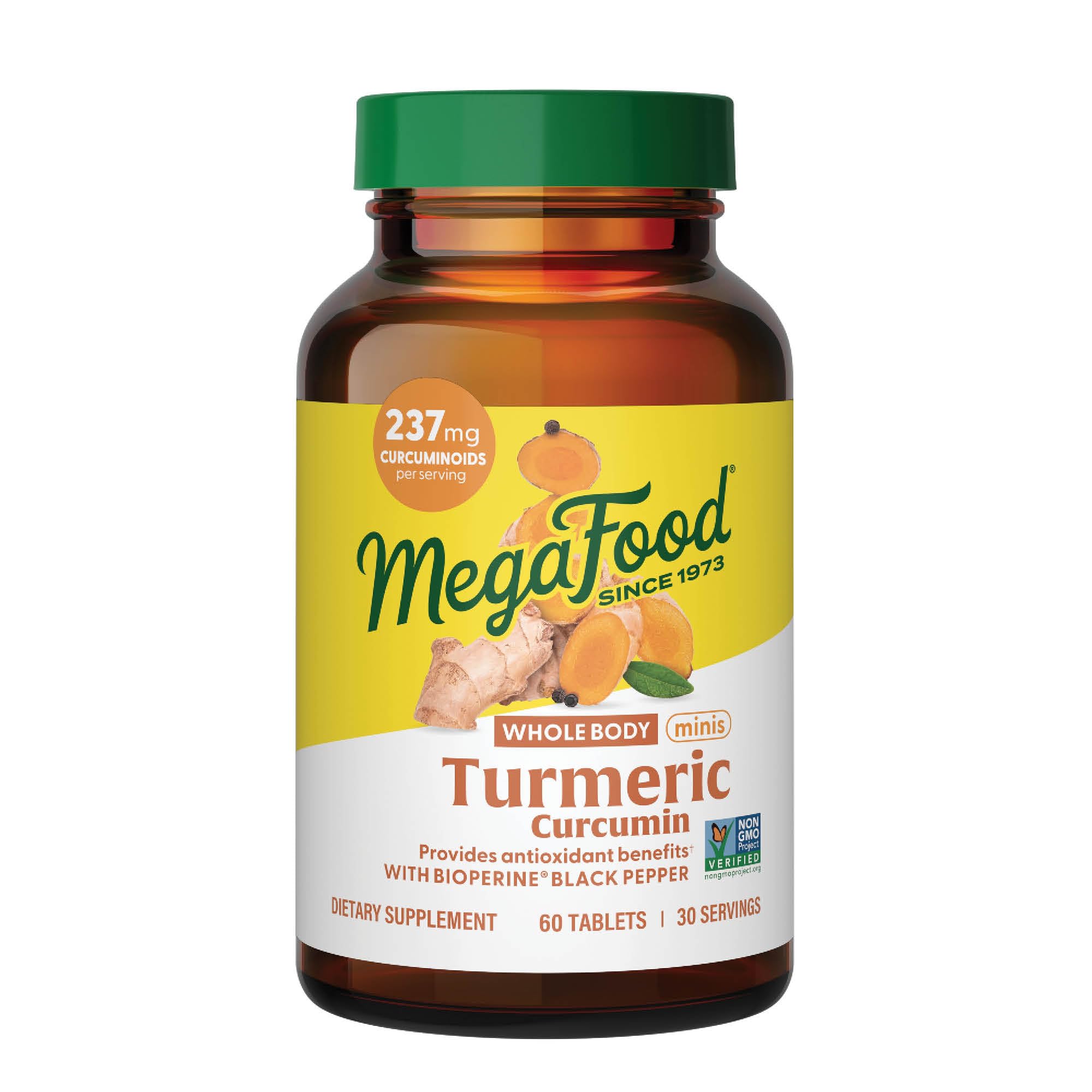 MegaFood Turmeric Curcumin Minis - Turmeric Curcumin with Black Pepper - Turmeric Supplement with Vitamin C and Black Pepper Extract - Non-GMO, Made Without 9 Food Allergens - 60 Tabs (30 Servings)