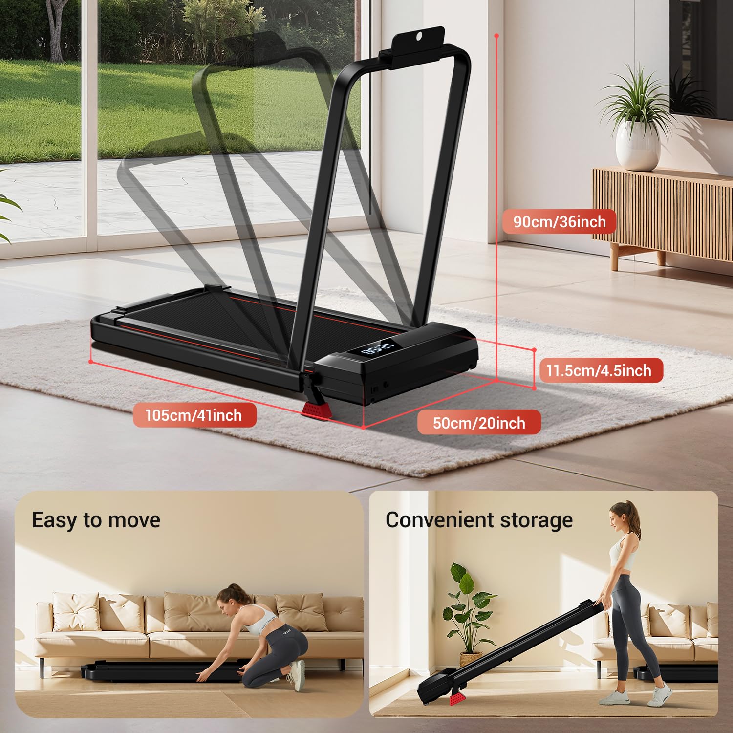 15% Incline Walking Pad Treadmills for Home and Office, 3-in-1 Folding Treadmill, Portable Under Desk Treadmill with 2.5 HP Quiet Brushless, 300 LBS Capacity