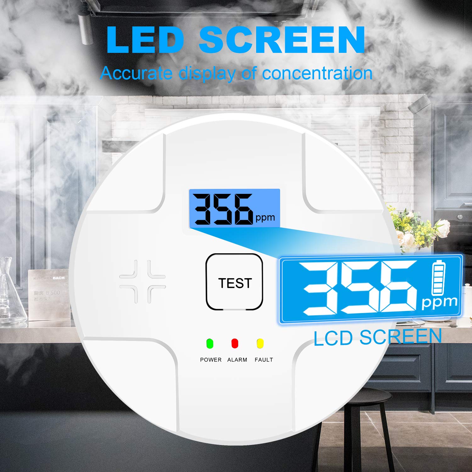 Combination Smoke Carbon Monoxide Alarm Detector Powered by Battery,Dual Alarm Sensor of Smoke and CO,Easy to Install