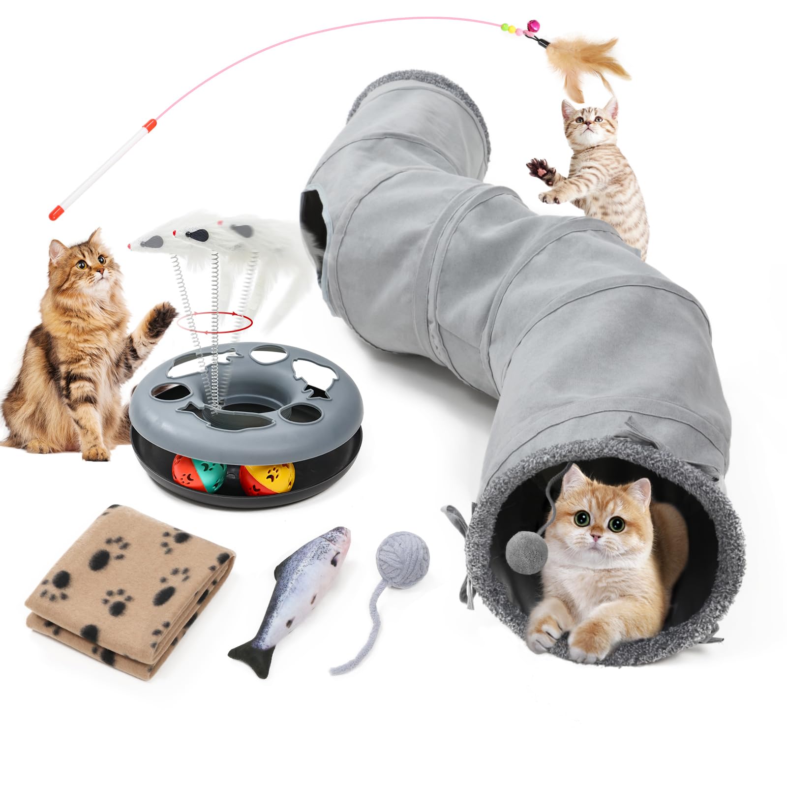 TSEB4TEP Cat Tunnel, Indoor Cat Toy, Roller Track Cat Toy, Collapsible S-Shaped Play Tube, 10.5 Inch Diameter Maze Cat House for Cats, Puppies, Rabbits, Ferrets, Cat Toy Set
