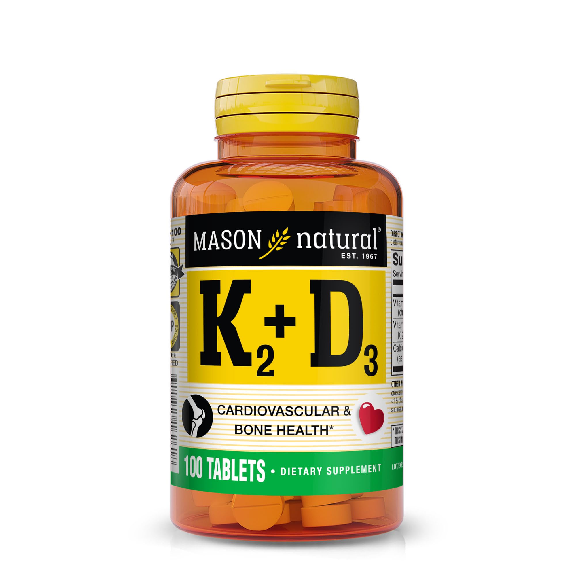 MASON NATURAL Vitamin K2 100 mcg plus Vitamin D3 - Supports Bone, Cardiovascular & Muscle Health, 100 Tablets