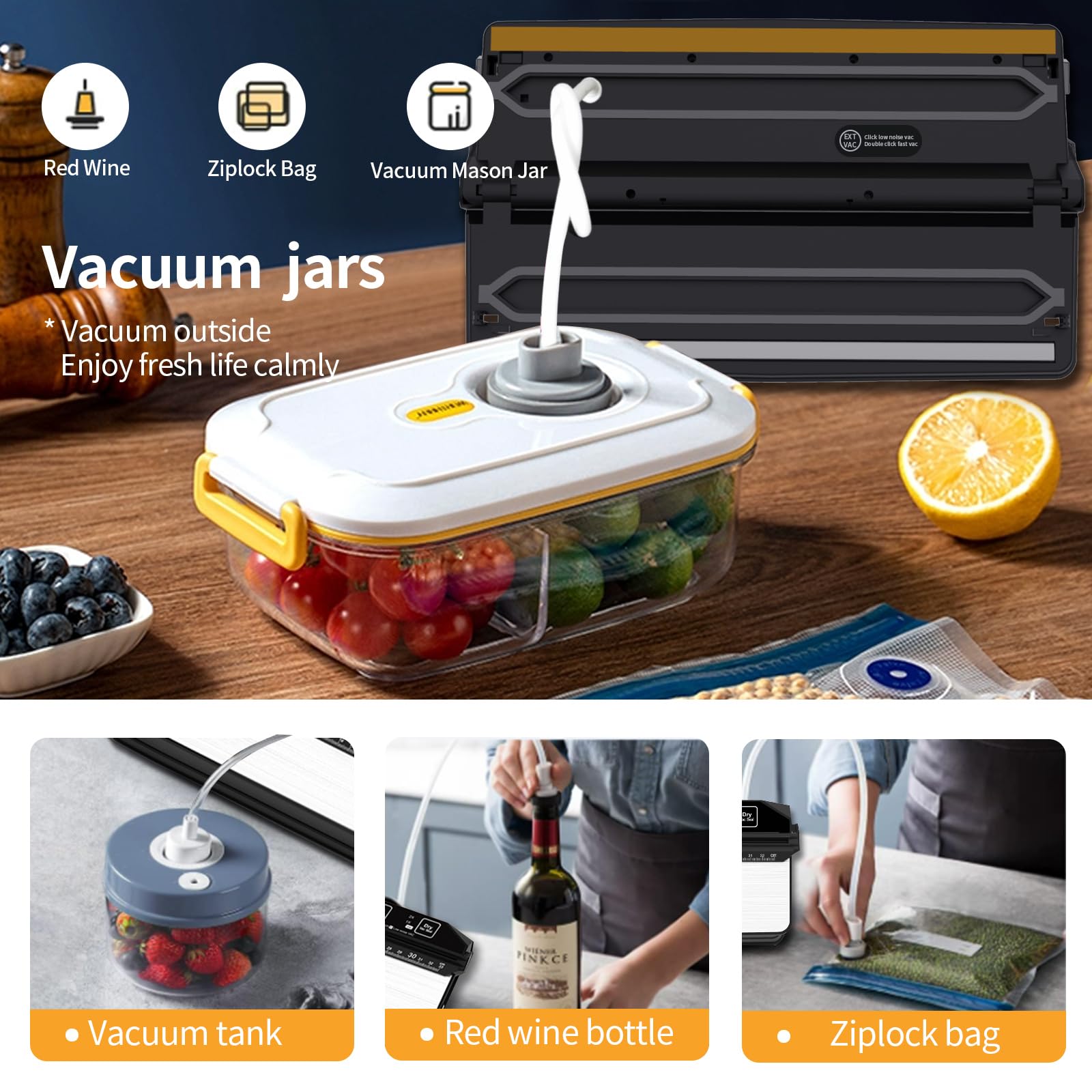 Vacuum Sealer Portable Food Saver: Easy of Use Automatic Suction Power Seal Machine - Compact Dry Moist Foods Preservation Sealing Packing System with Cutter & 15 Vacuum Seal Bags