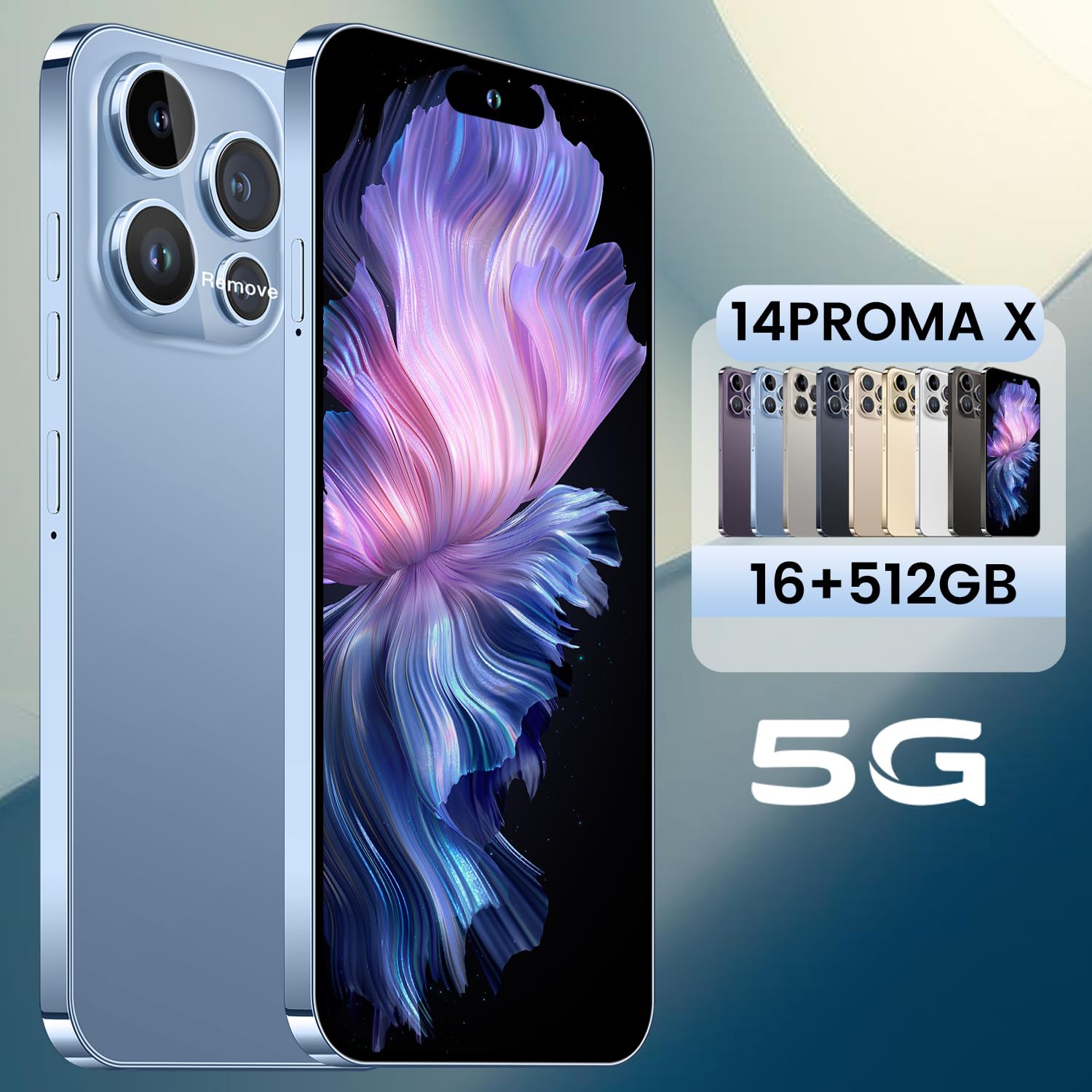 A SLICE RED 14PROMA X Unlocked Cell Phone,Long Battery Life 6.82" HD Screen Unlocked Phones,Android14 16+512GB Smartphone with 128G Memory Card,Dual SIM/Fingerprint Lock/Face ID/GPS (Blue)