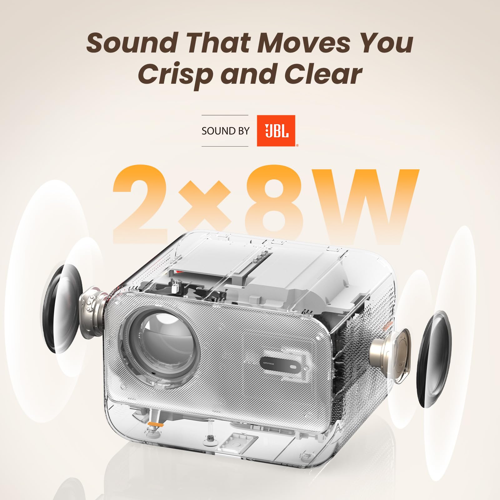 [Sound by JBL & 700ANSI] Yaber 1080P Projector with WiFi 6 and Bluetooth, [Seamless Autofocus] Portable Outdoor Movie Projector, Home Theater Projector for iPhone/TV Stick/HDMI/USB/Laptop/PS5-White