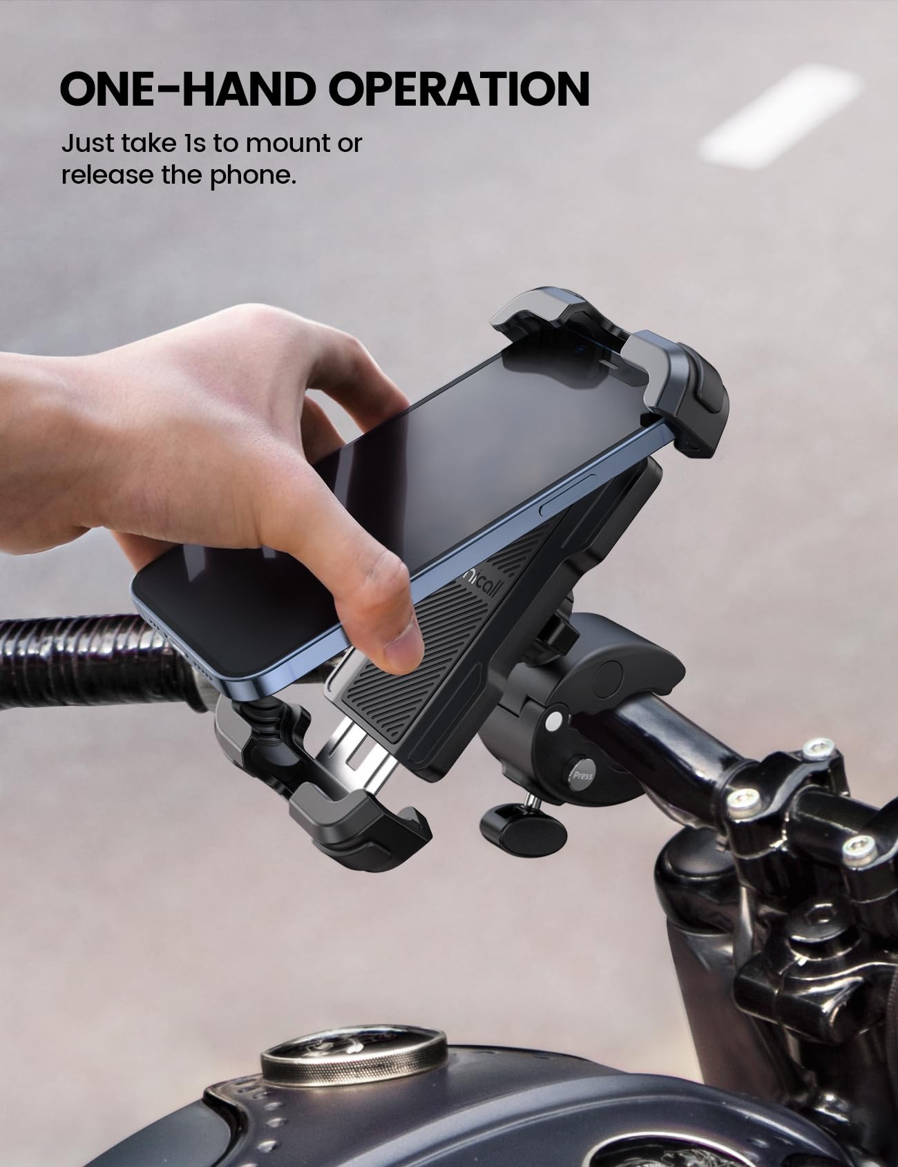 Lamicall Motorcycle Phone Mount, Bike Phone Holder - Upgrade Quick Install Handlebar Clip for Bicycle Scooter, Cell Phone Clamp for iPhone 16 15 Pro Max/ 14/13, Galaxy S10 and More 4.7-6.8" Phone