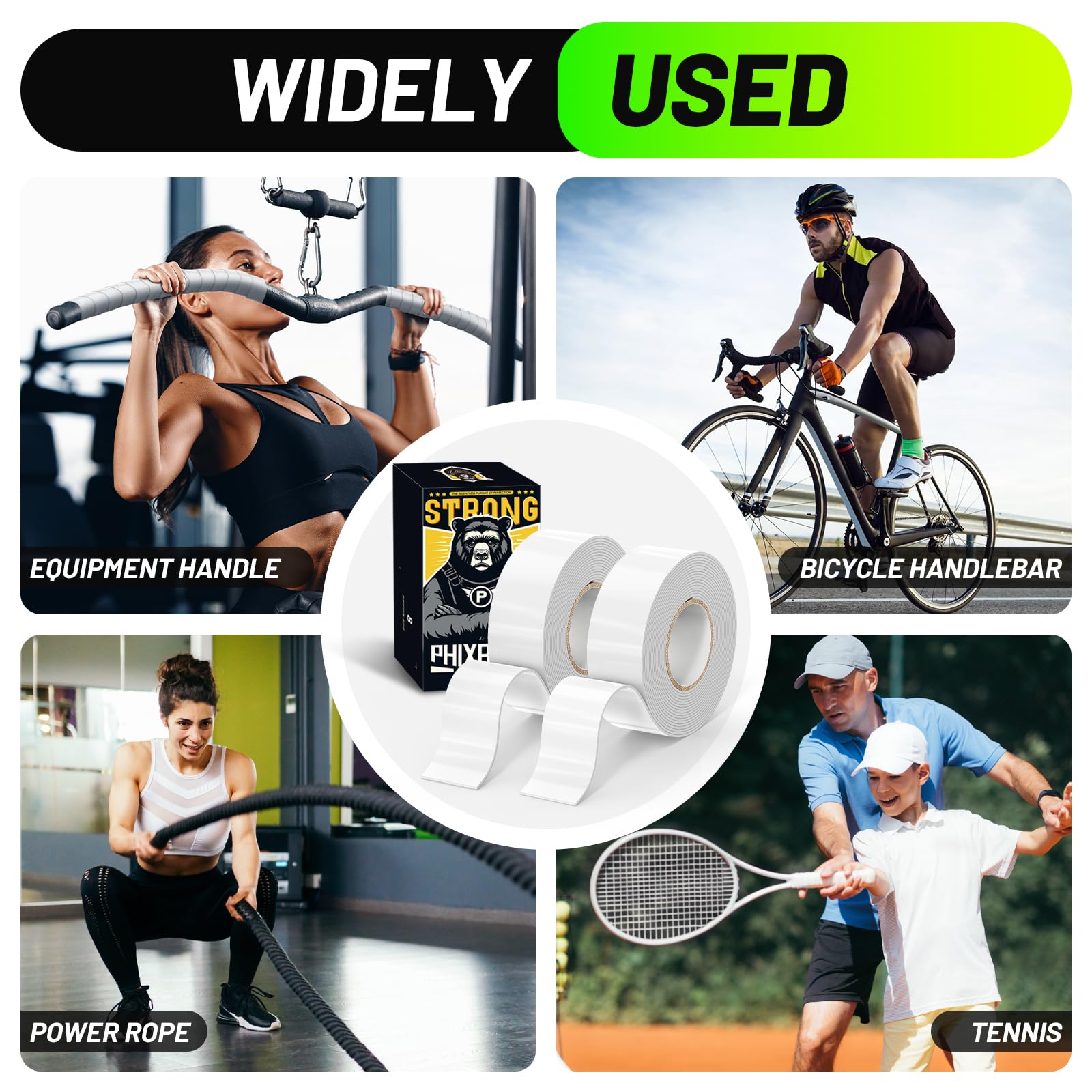 PHIXBEAR Baseball Bat Grip Tape White, 1.1mm Thick, Silicone Material Bat Tape, 2 Rolls for Softball and Golf Clubs 1 x 78.75