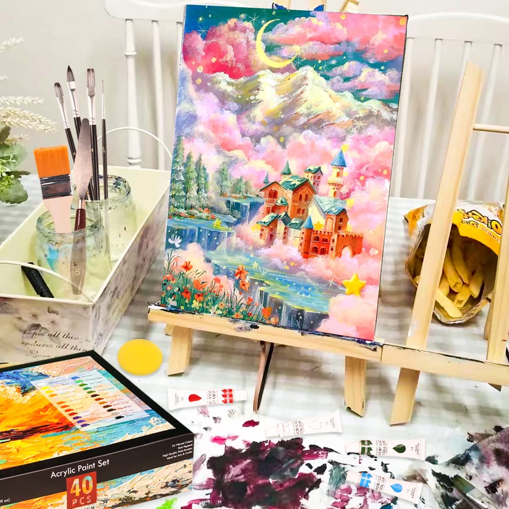 Kalour Acrylic Paint Set 56 pcs,Painting Supplies with 24 Acrylic Paint,16 Sheets Acrylic Pad,Painting Brushes,Canvas,Palette,Easel - Art Craft Paints Kit for Artists Beginners,Kids and Adults.