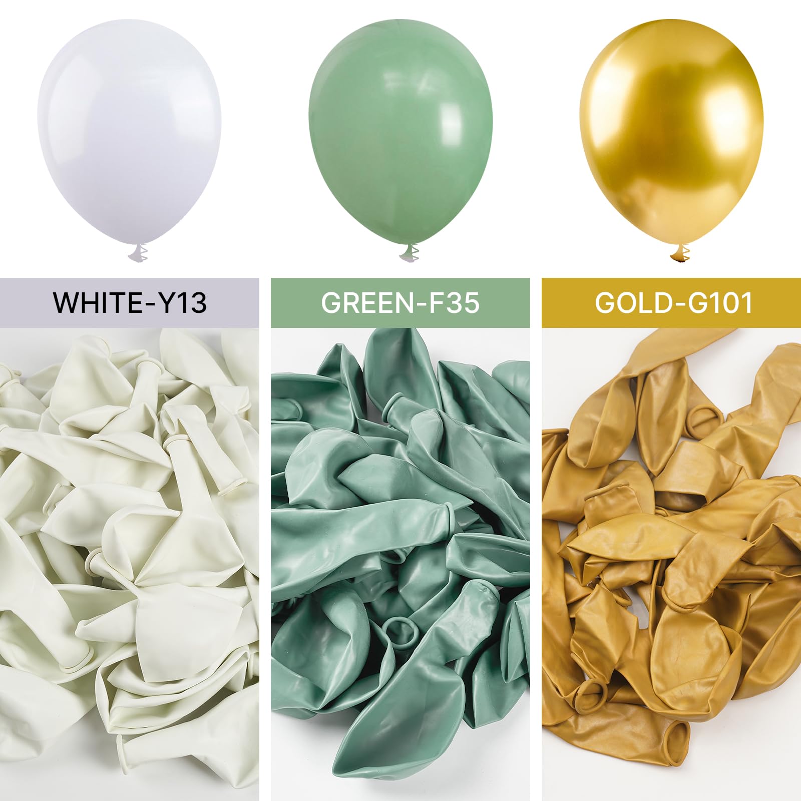 PartyWoo Sage Green Balloon Arch Kit Garland 154 pcs Different Sizes of 18 12 10 5 Inch Sage Oliver Green White Metallic Gold Confetti Balloons for Baby Shower Graduation Birthday Party Decorations