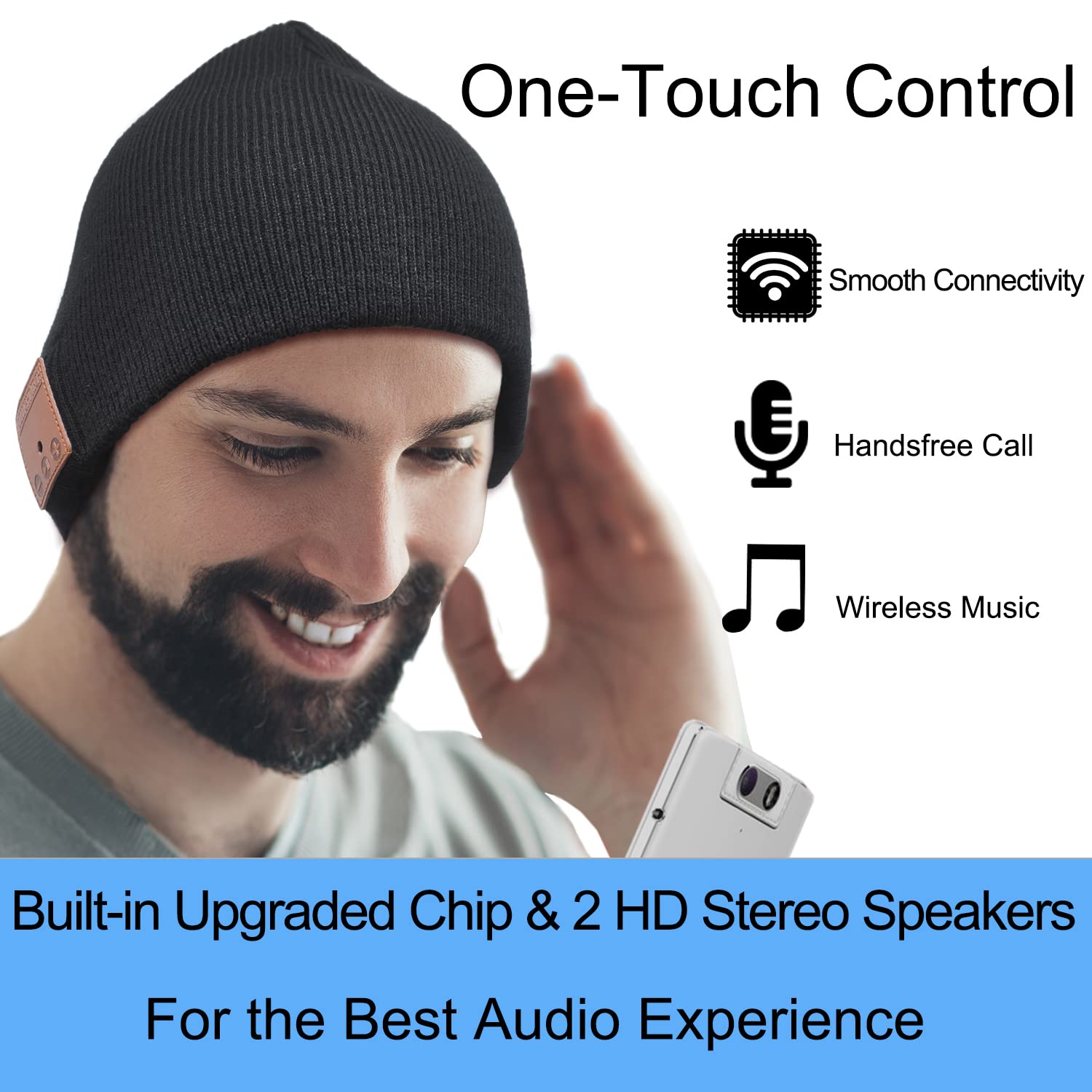 Bluetooth Beanie Headphones Hat Unique Christmas Tech Gifts Black