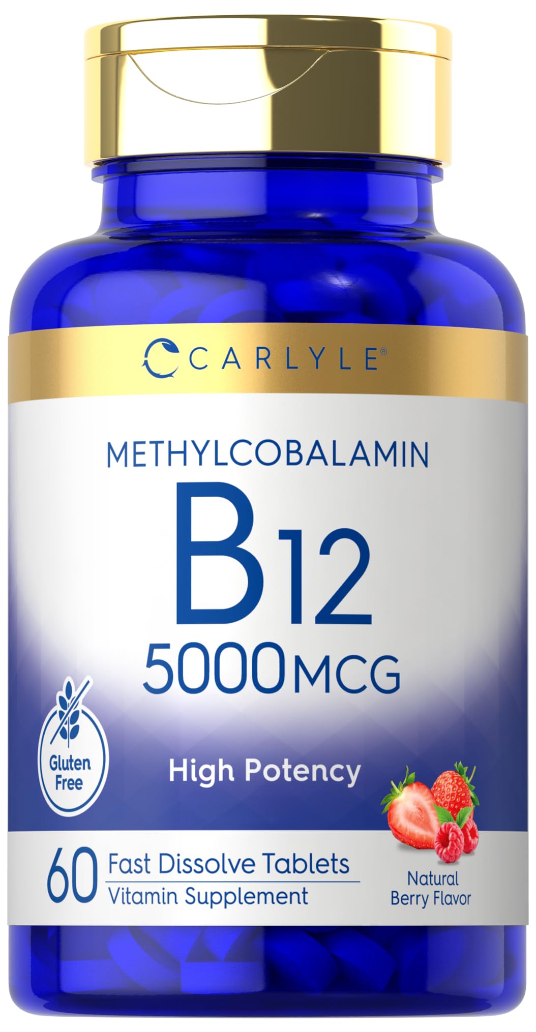 Carlyle Vitamin B-12 5000mcg | 60 Fast Dissolve Tablets | for Adults | Vegetarian, Non-GMO & Gluten Free | Methylcobalamin Supplement