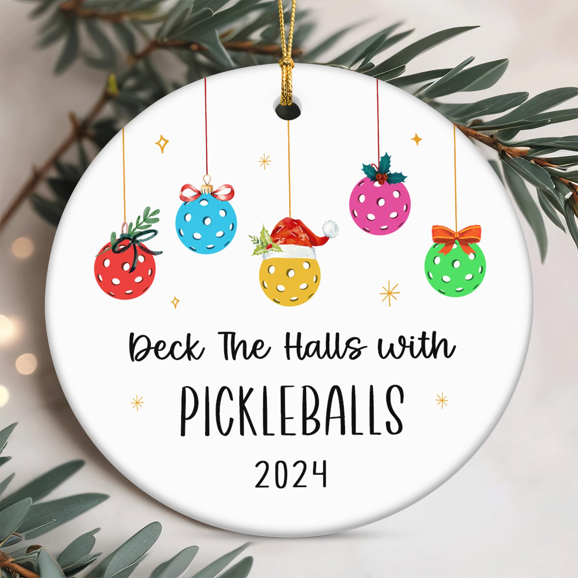 FLAGWIX Pickleball Gifts, Christmas Ornaments 2024 - Christmas Pickleball Gifts for Women, Friends, for Pickleball Lovers - Christmas Tree Decoration Ceramic Ornaments