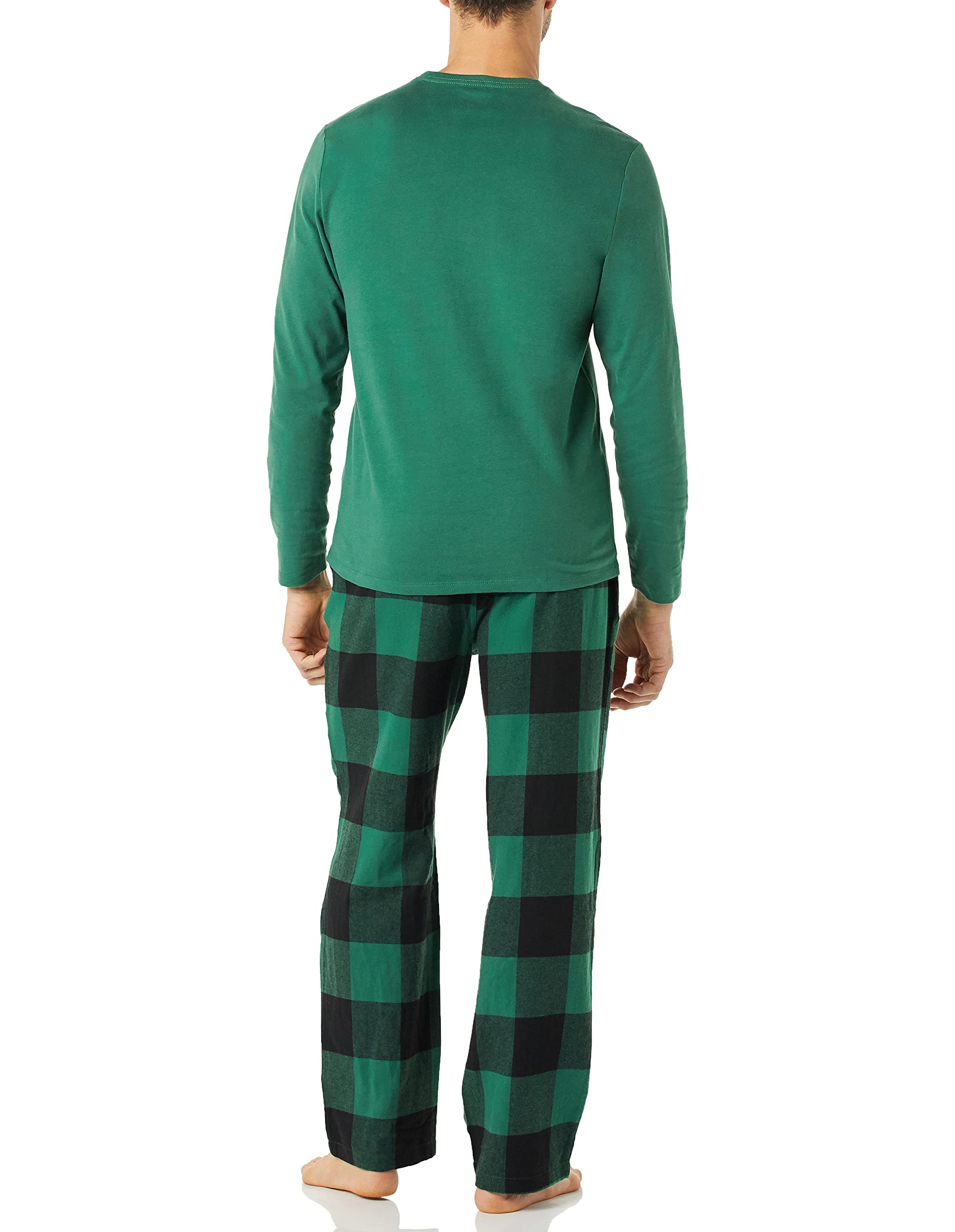 Amazon Essentials Men's Soft Flannel Pajama Sleepwear Set (Available in Big & Tall), Green/Buffalo Plaid, Large