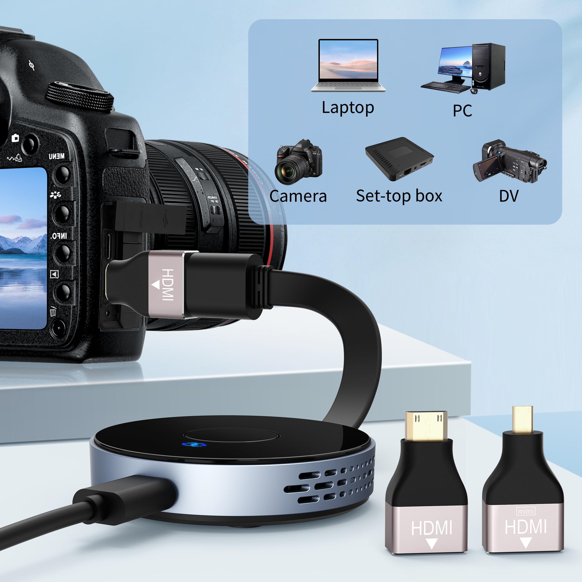 Wireless HDMI Transmitter and Receiver with Wireless HDMI Converter Dongle Adapter, Plug and Play Support 2.4/5GHz 4K Decoding Wireless HDMI Kit for Streaming Video and Audio to Monitor from Laptop/Pc