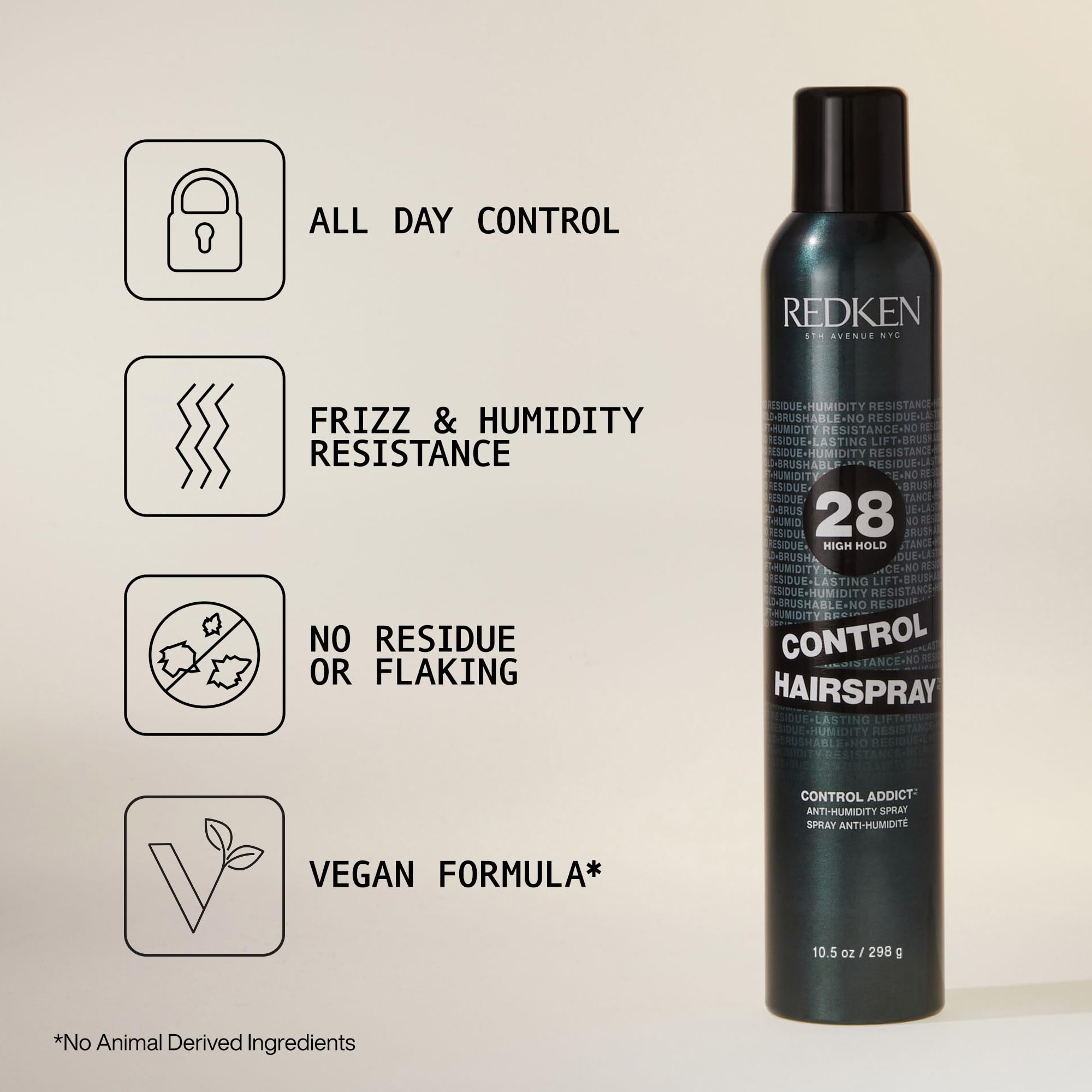 Redken Control Hairspray 28 | Extra High-Hold Hair Spray | Flake-Free, Quick-Drying Finish | Long-Lasting Frizz Protection | Humidity Resistance | 24 Hour Style Control | For All Hair Types | 10.5 Oz