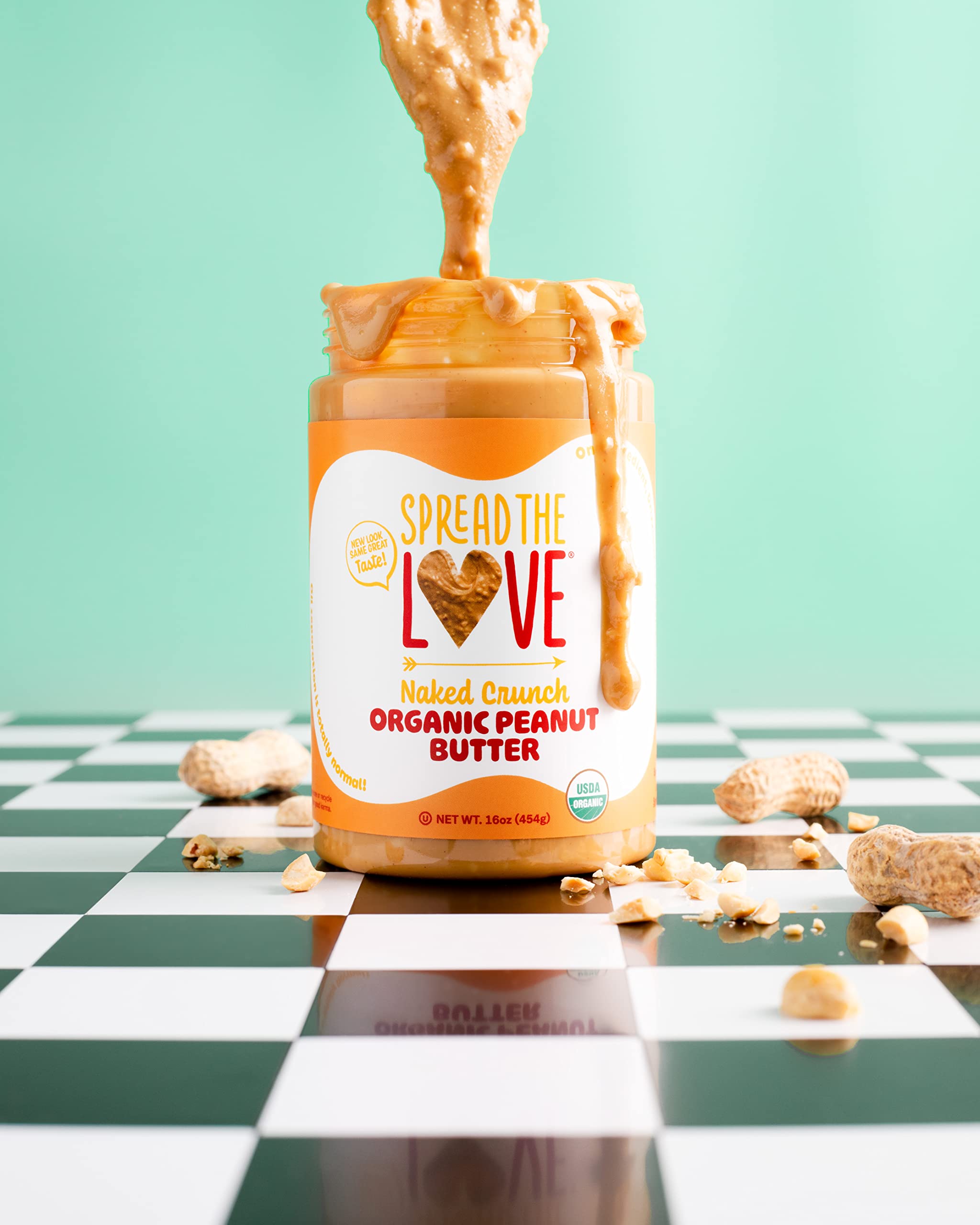 Spread The Love NAKED CRUNCH Organic Peanut Butter (Organic, All Natural, Vegan, Gluten-free, Creamy, Dry-Roasted, No added salt, No added sugar, No palm oil) (1-Pack)