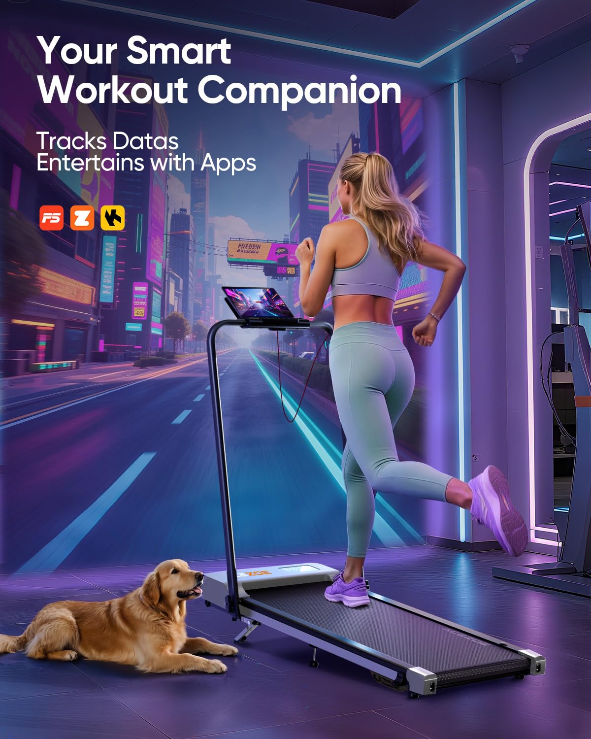 Acezoe 2-in-1 Foldable Treadmill with 3-Level 10% Incline, Walking Pad for Home Small Office, Compact Portable Under Desk Treadmill with Handle,Dual LED Display, APP & Remote, 300 lbs Capacity