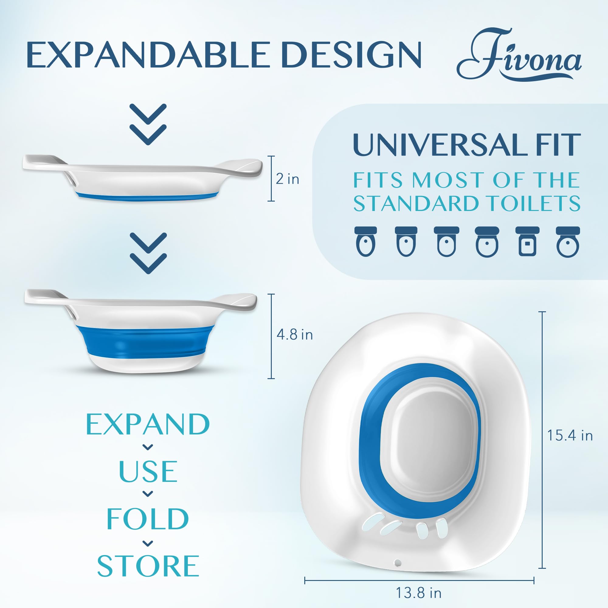 Fivona Sitz Bath for Toilet Seat with Massage Hand Flusher and Storage Bag; Postpartum Care and Hemorrhoid Treatment; BPA Free V Steam Kit; Perfect for Perineal Soak and Portable Bidet