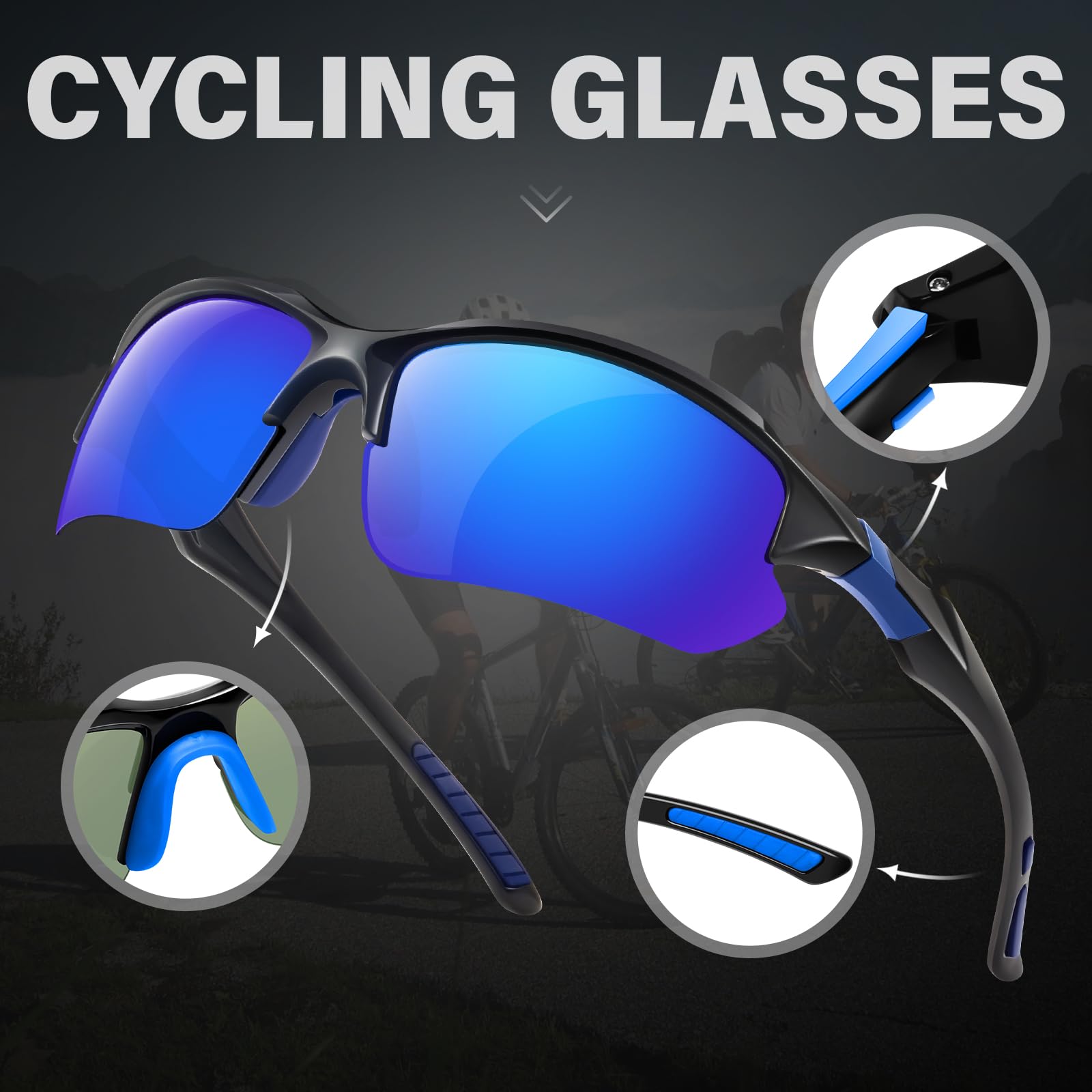 DioKiw 3PACK Sports Polarized Sunglasses for Men Cycling Running Fishing UV400 Protection Sun Glasses Lightweight Half Frame Goggles