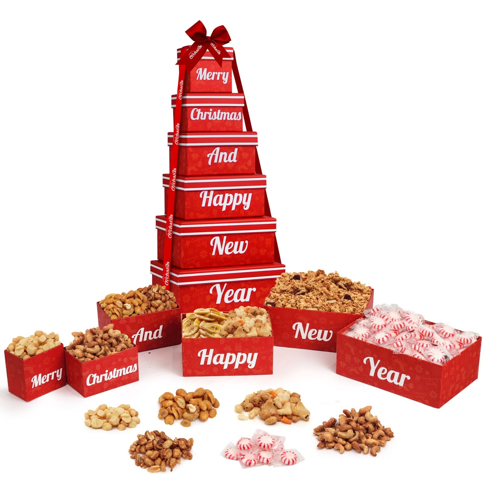 Christmas Gift Baskets - 6 Tier Indulgence Nuts Gift Basket Tower with Filled With Snacks & Nuts - Gourmet Food christmas Gift for Men & Women.