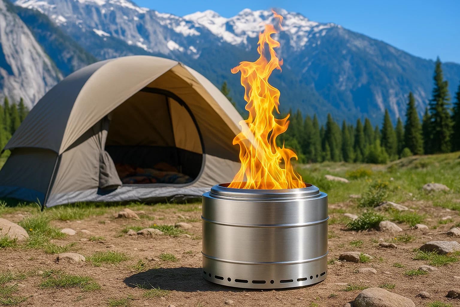 SURESTOVE Smokeless Fire Pit 19 Inch for Outdoor Wood Burning, Stainless Steel Portable Firepit with Ash Pan, Low Smoke Patio Bonfire for Camping, Backyard, Picnic, Deck Use