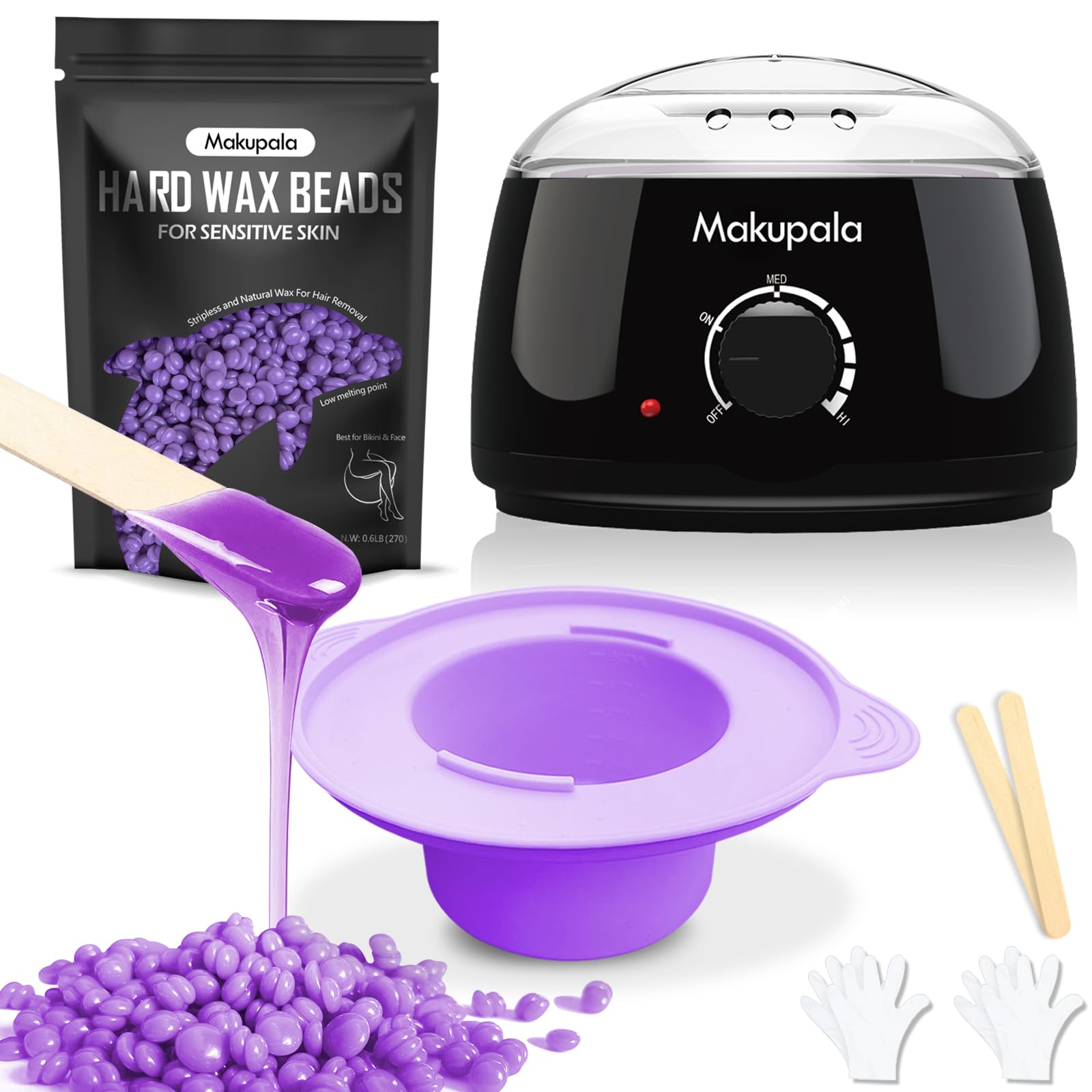 Waxing Kit for Women, Hard Wax Warmer for Hair Removal Brazilian Waxing Machine with 500ml Silicone Pot & 0.6lb Scented Hard Wax Beads for Coarse & Fine Hair, Body, Bikini Line, Face, Legs