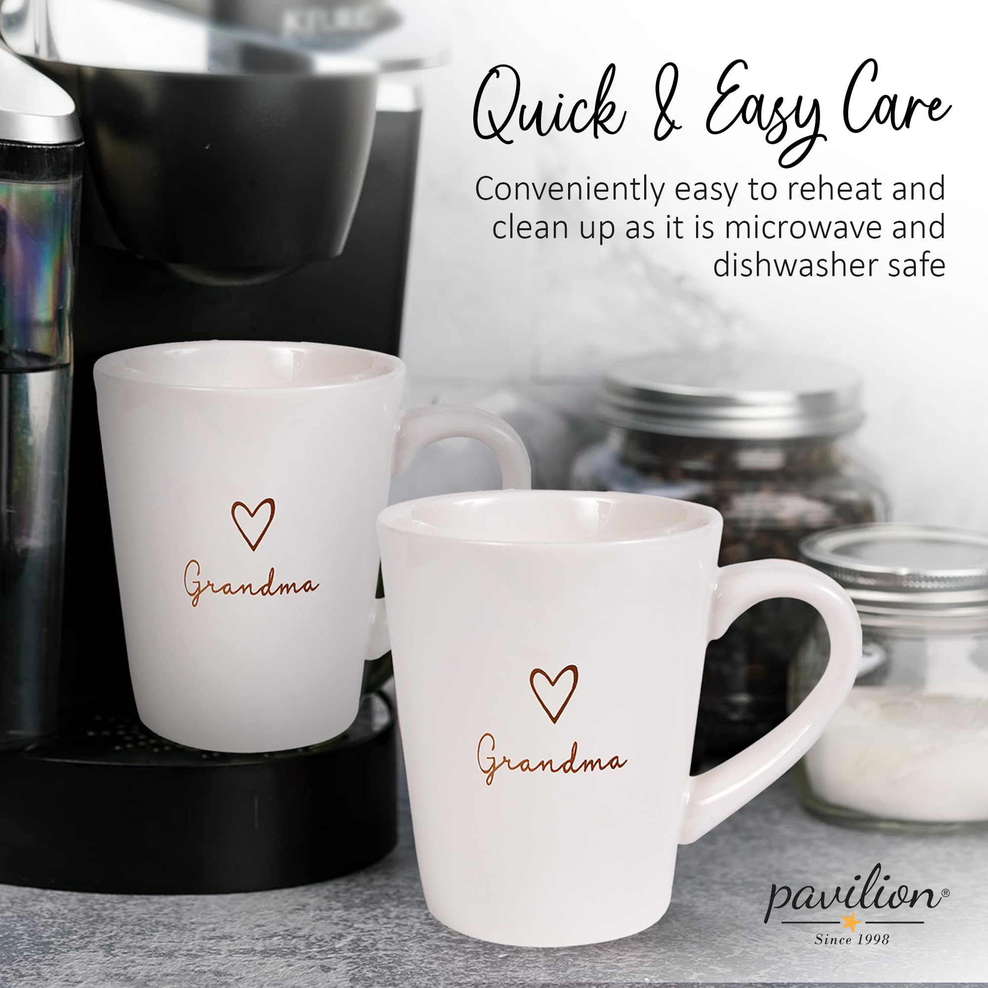 Pavilion Grandma Coffee Mug - Stoneware Coffee Cups for Grandmothers with Heart Tag - Ideal for Daily Use with "Grandma" Text Design - Microwave & Dishwasher Compatible - Cream, 15 oz