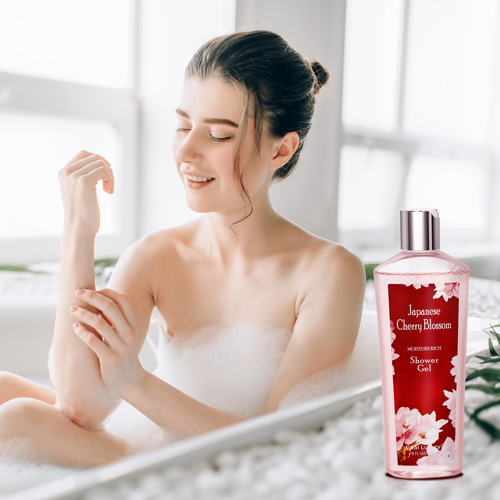 Vital Luxury Japanese Cherry Blossom Shower Gel and Body Cream Set - Nourishing and Moisturizing Daily Skincare - 8 fl.oz / 236mL Each, Christmas Gifts for Her and Him (Japanese Cherry Blossom)