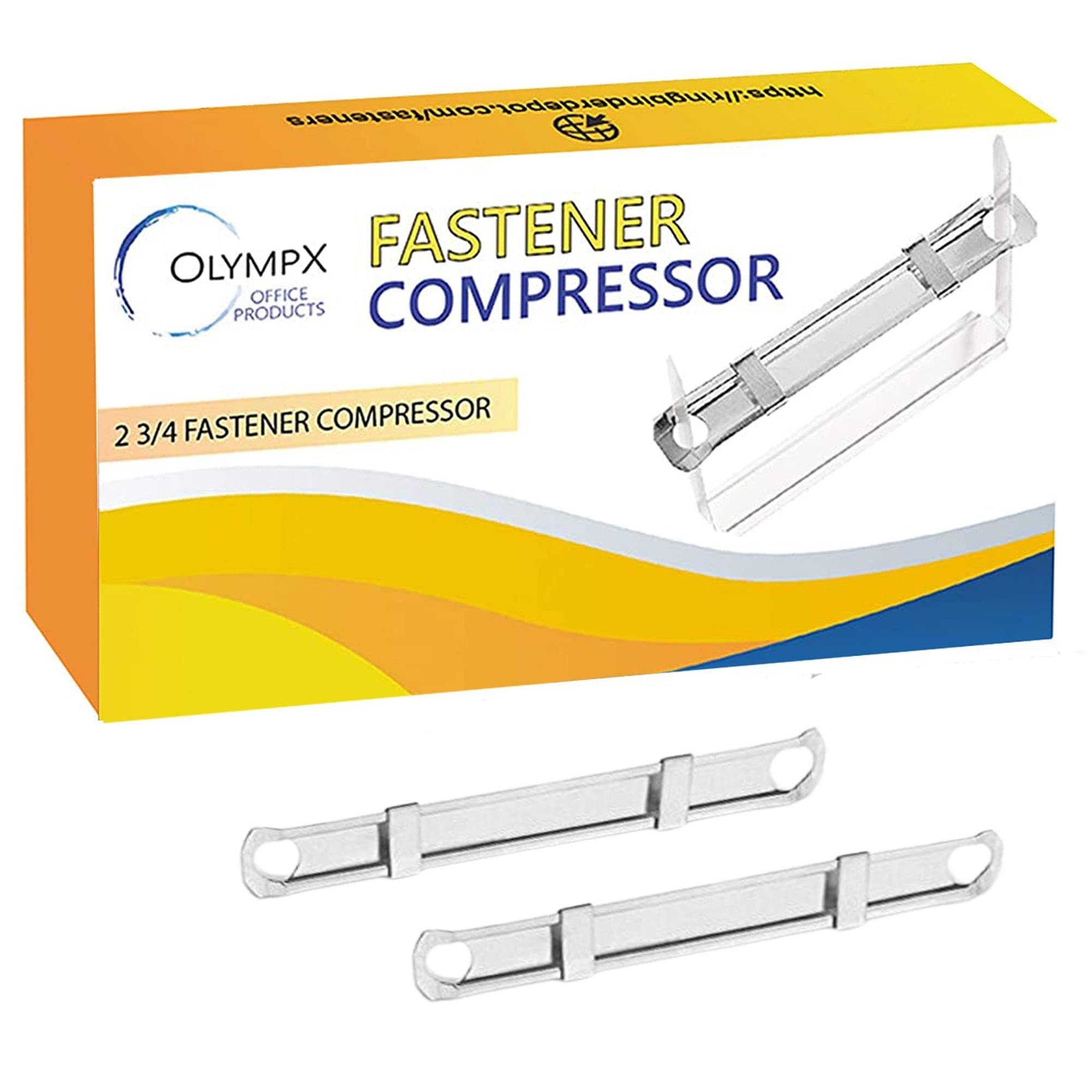 OLYMPX 100 Pcs of Prong Paper Fastener Compressors for Standard 2-Hole Punch, Works with 1 Inch - 3.5 Inch Capacity, 2.75 Inch Center for Paper Fastener Prong Bases, 100 per Box