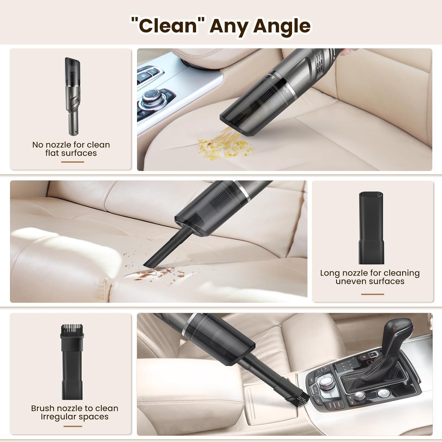 MZGO 90° Rotatable Handle Rechargeable Hand Vacuum Cordless Dry Wireless Portable Handheld Car Vacuum for Home/Car/Office
