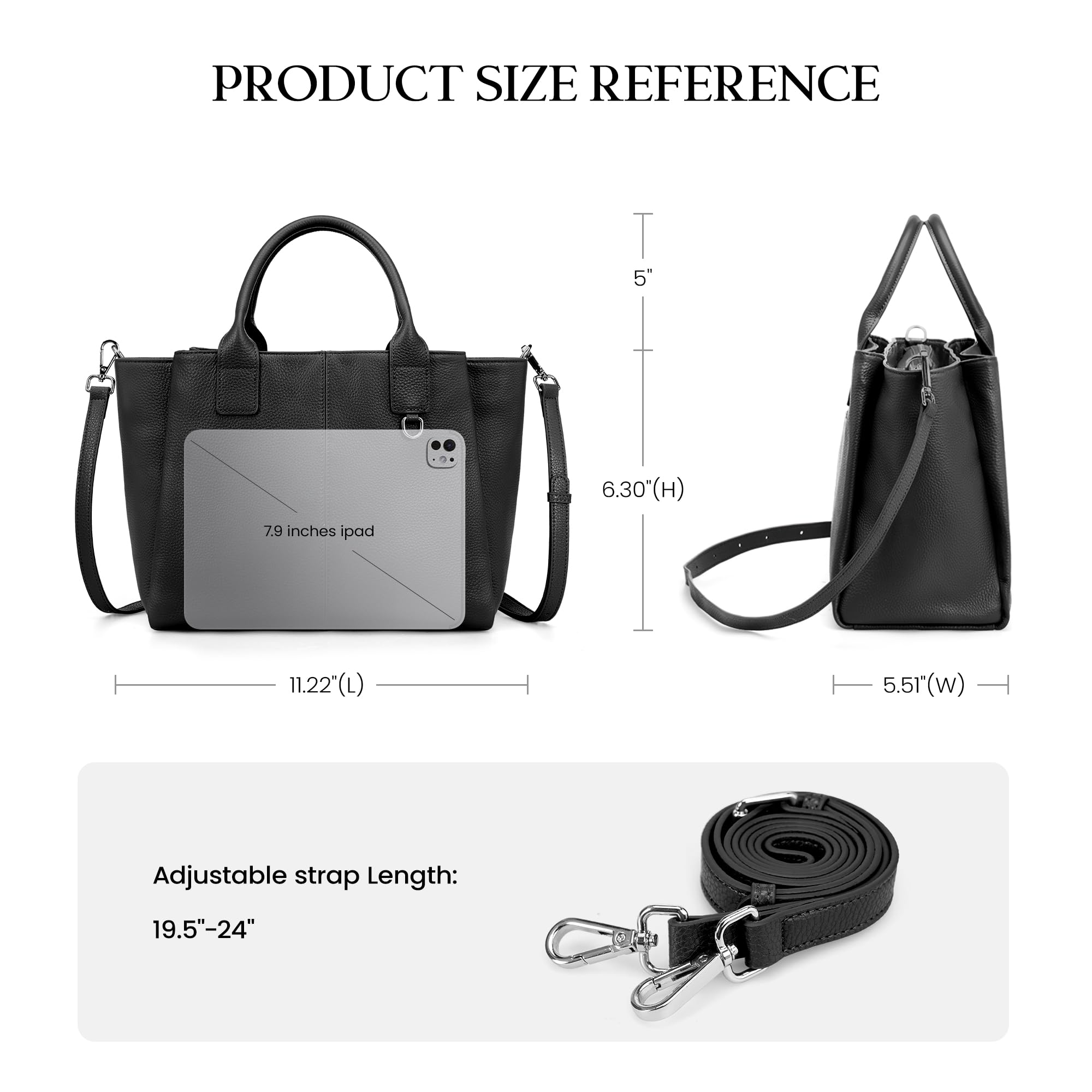 befen Black Leather Tote Bag for Women Medium, Womens Designer Satchel Handbags Crossbody Top Handle Purse with Shoulder Strap
