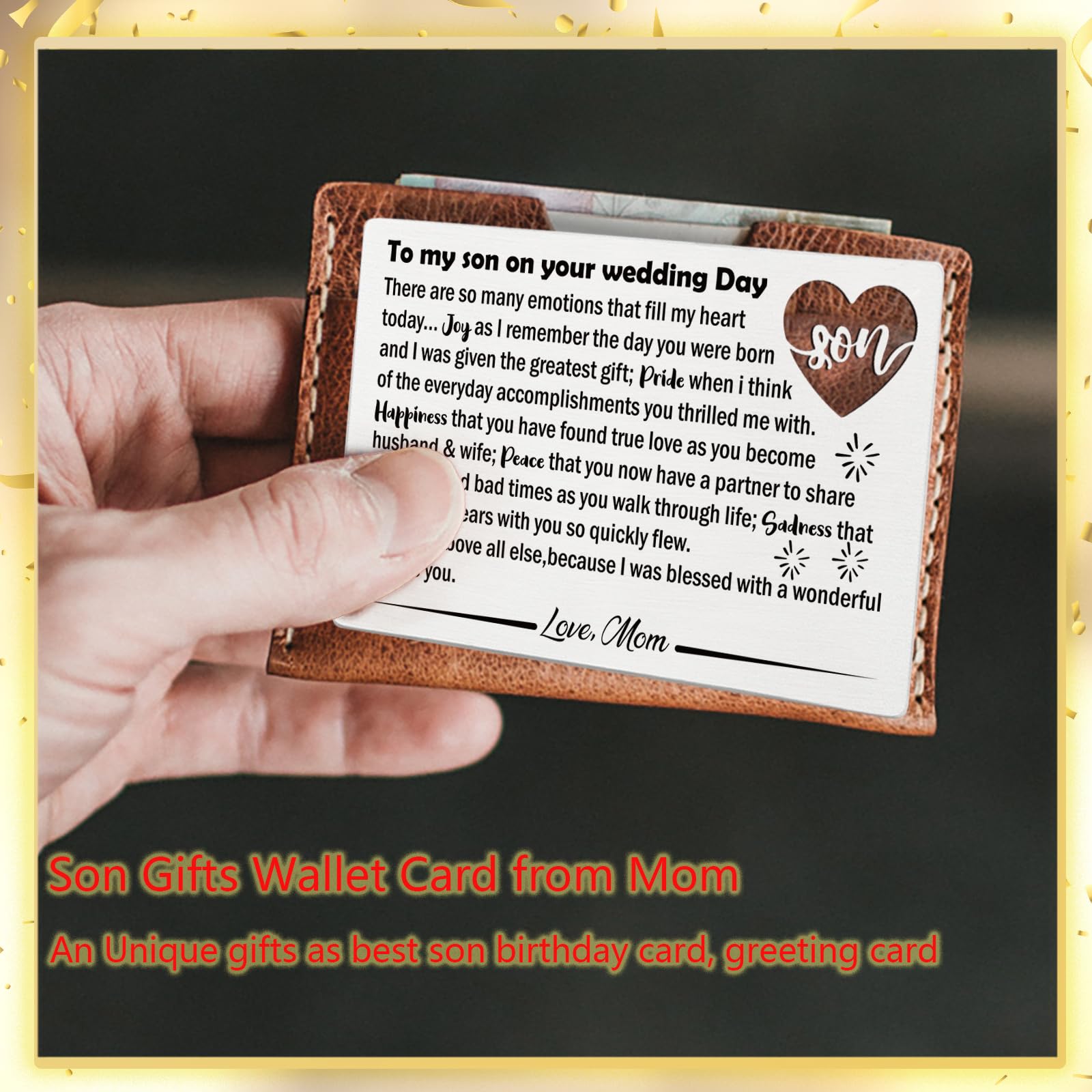 YODOCAMP Son Wedding Gifts from Mom, Engraved Wallet Card Insert for Son on His Wedding Day, Groom On Wedding Day Card Gift Ideas, Son Wallet Card from Mother