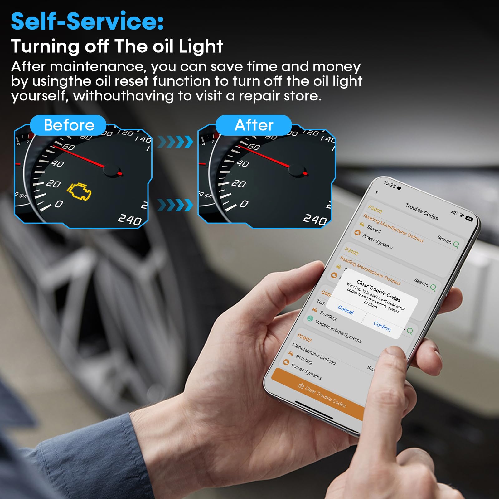 Bluetooth OBD2 Scanner APP for Car: Wireless Easy Setup 1S Auto Connect to Phone - Clear/Reset Vehicle Engine Error Code Reader Diagnostic Tool for iOS/Android