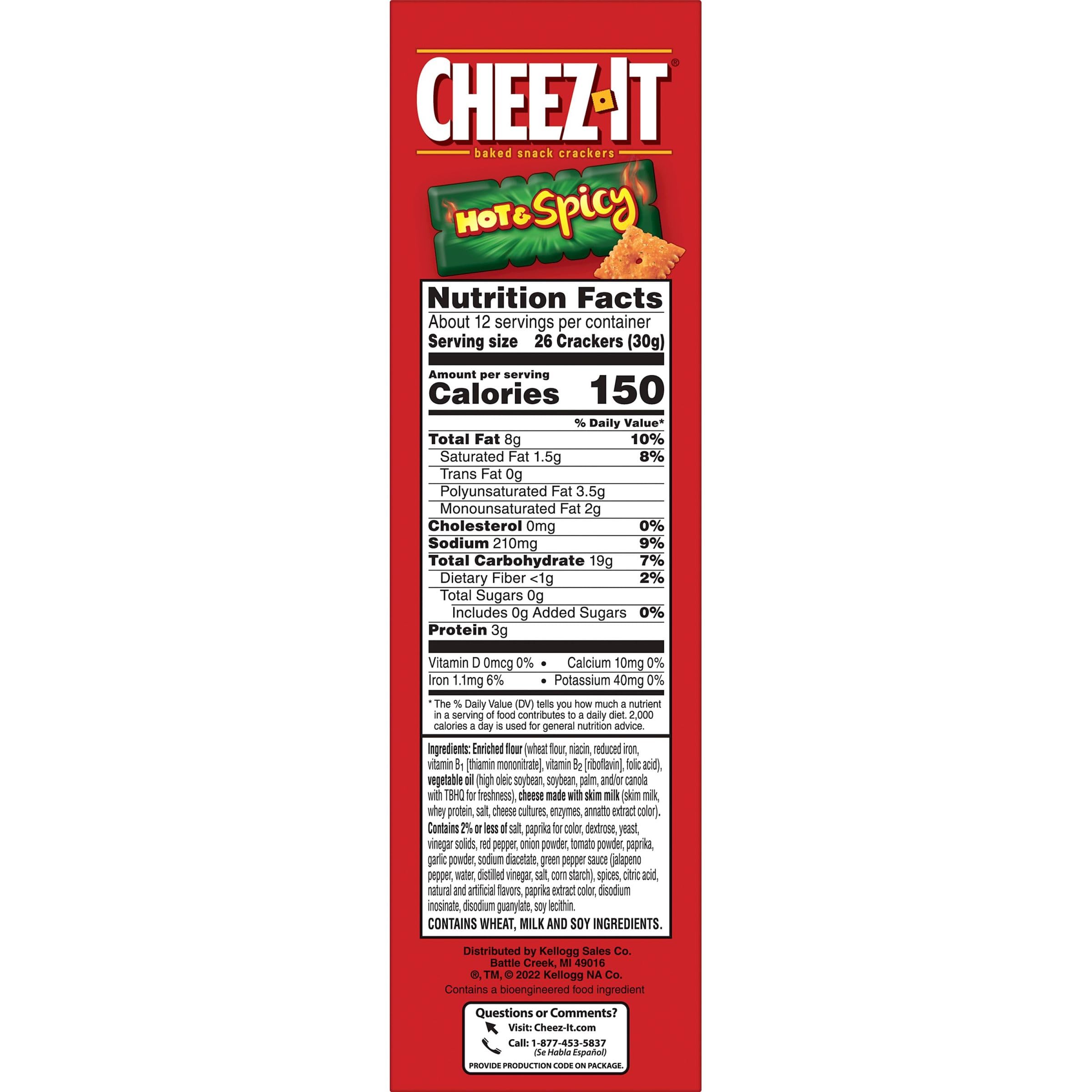 Cheez-It Cheese Crackers, Baked Snack Crackers, Lunch Snacks, Hot and Spicy, 12.4oz Box (1 Box)