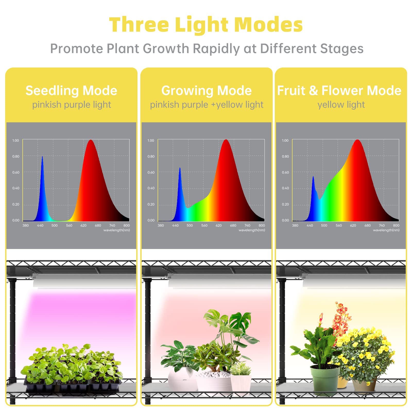 Bstrip Plant Shelf with Grow Lights, Grow Light Shelf with 78W T5 Full Spectrum Grow Light , Plant Stand with Grow Light , Color Change Plant Light with Timer (41.4" L x 13.8" W x 63" H)