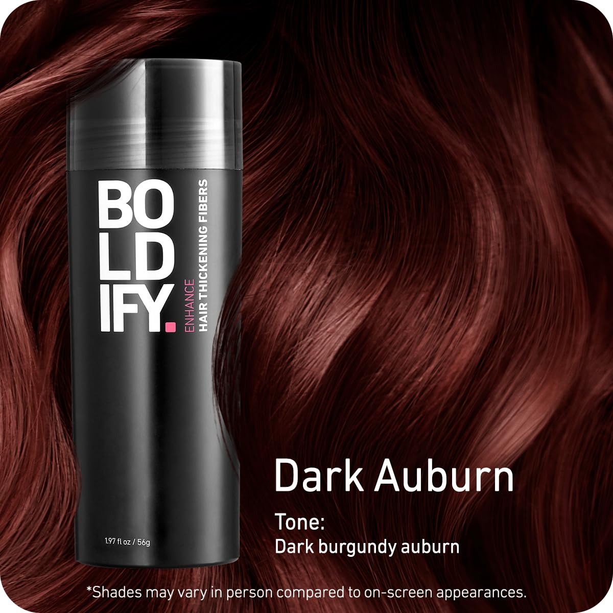 BOLDIFY Hair Fibers (56g) Fill In Fine and Thinning Hair for an Instantly Thicker & Fuller Look - Best Value & Superior Formula -14 Shades for Women & Men - DARK AUBURN