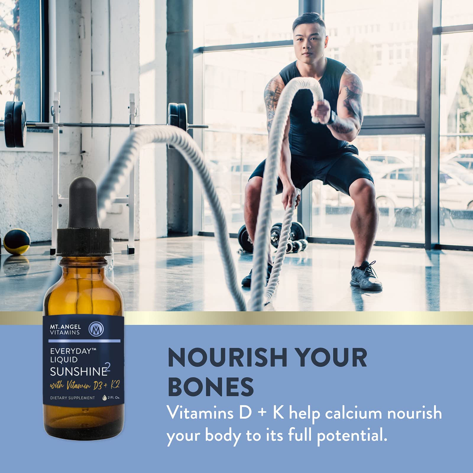 Mt. Angel Vitamins - Vegan Vitamin D3 & K2 Liquid Supplement - 5000 IU D3, Trans MK7 K2 - Gluten-Free, Non-GMO - Perfect for Adults & Kids - Your Daily Dose of Sunshine | K2 D3 Vitamin Supplement