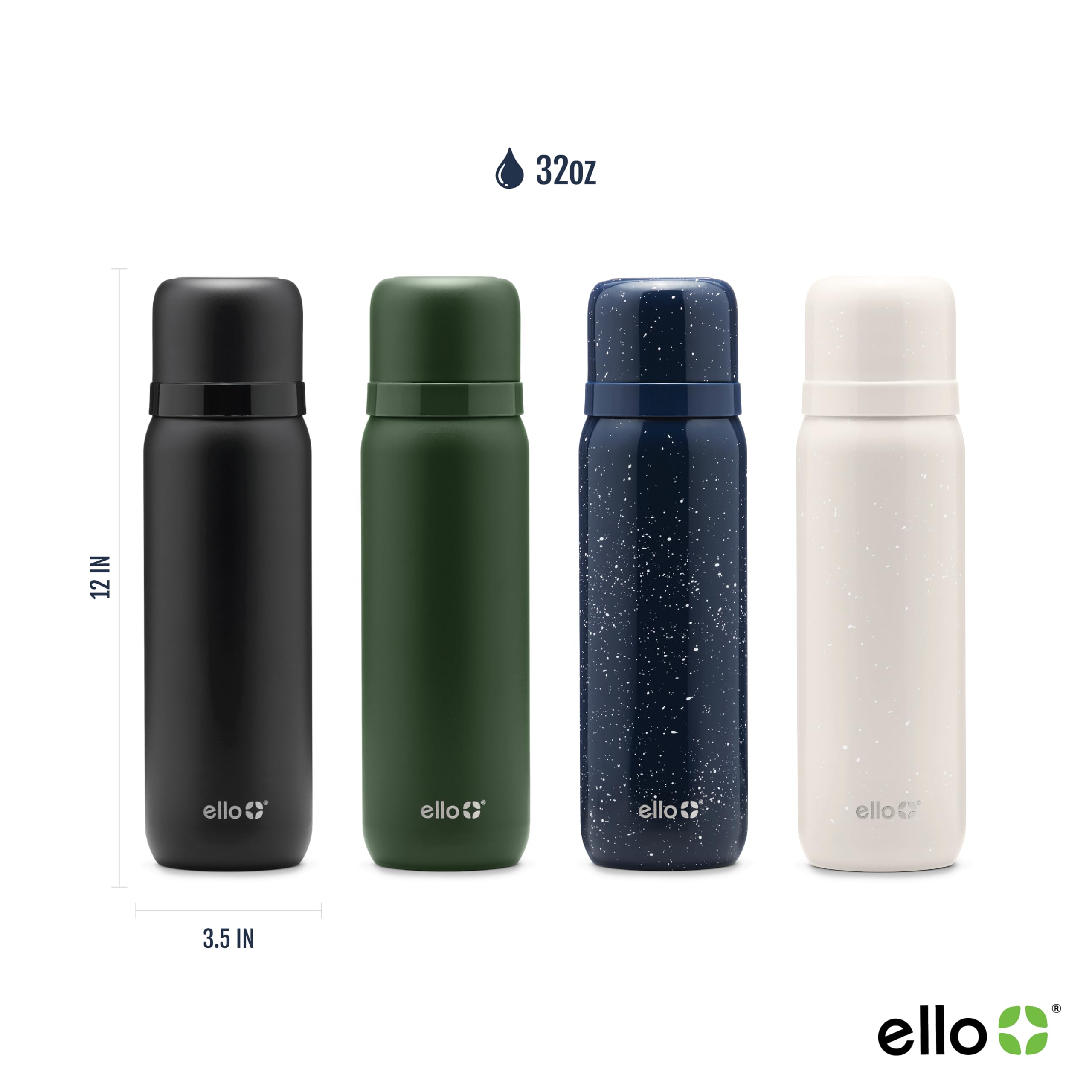 Ello Therma 32oz Insulated Stainless Steel Thermos for Hot & Cold Beverages with Leak Proof Lid & Built-in Cup, Triple Wall Insulation, Hot 24 Hrs, Perfect for Coffee,Tea, Dishwasher Safe, Cream