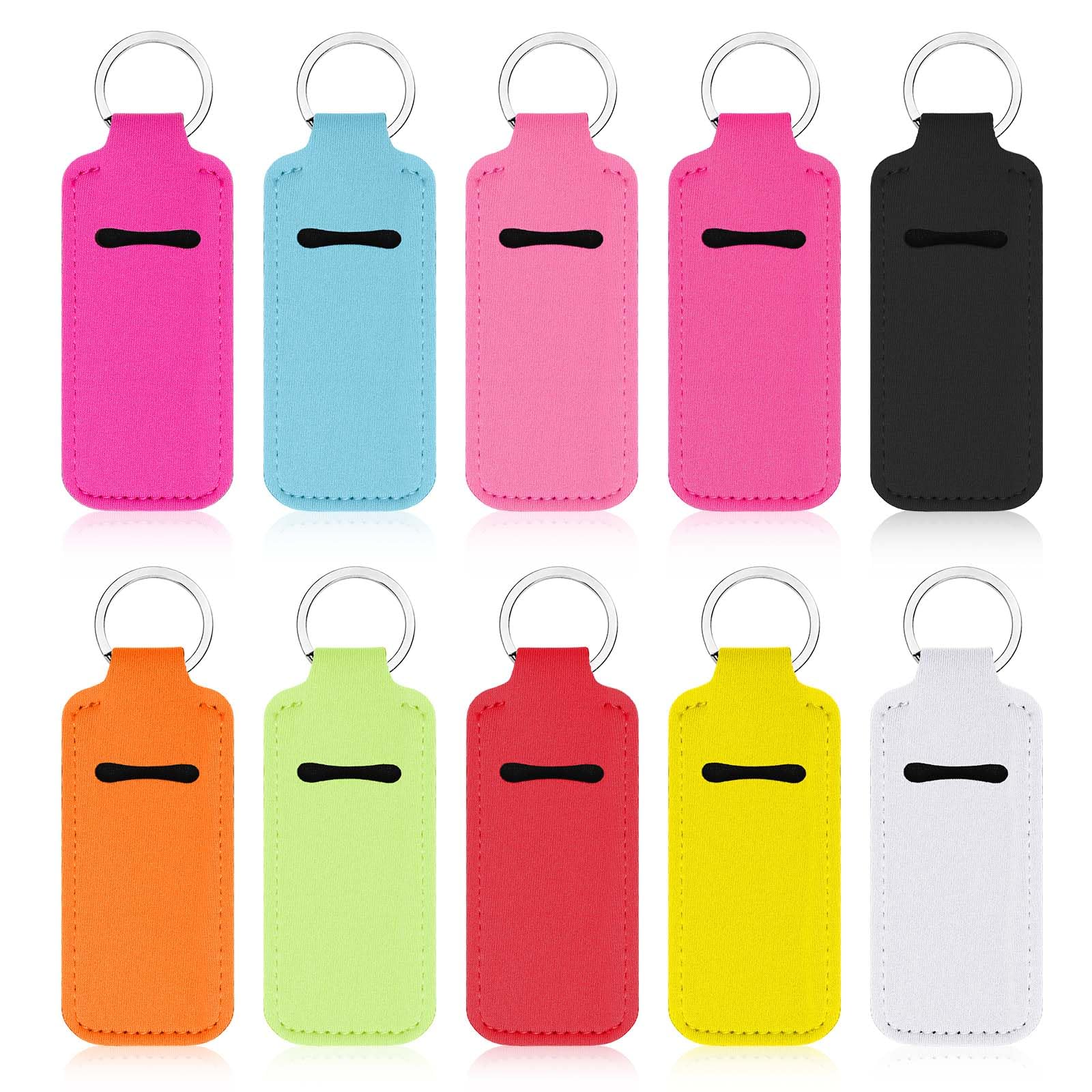 Key Chain Chapstick Holder, 10 Pcs Lip Balm Holder Solid Color Lipstick Holder, Colorful Lip Gloss Holder Keychain Pendant, Keychains Clip-on Lipstick Sleeve Pouch for Women and Girls, 10 Colors