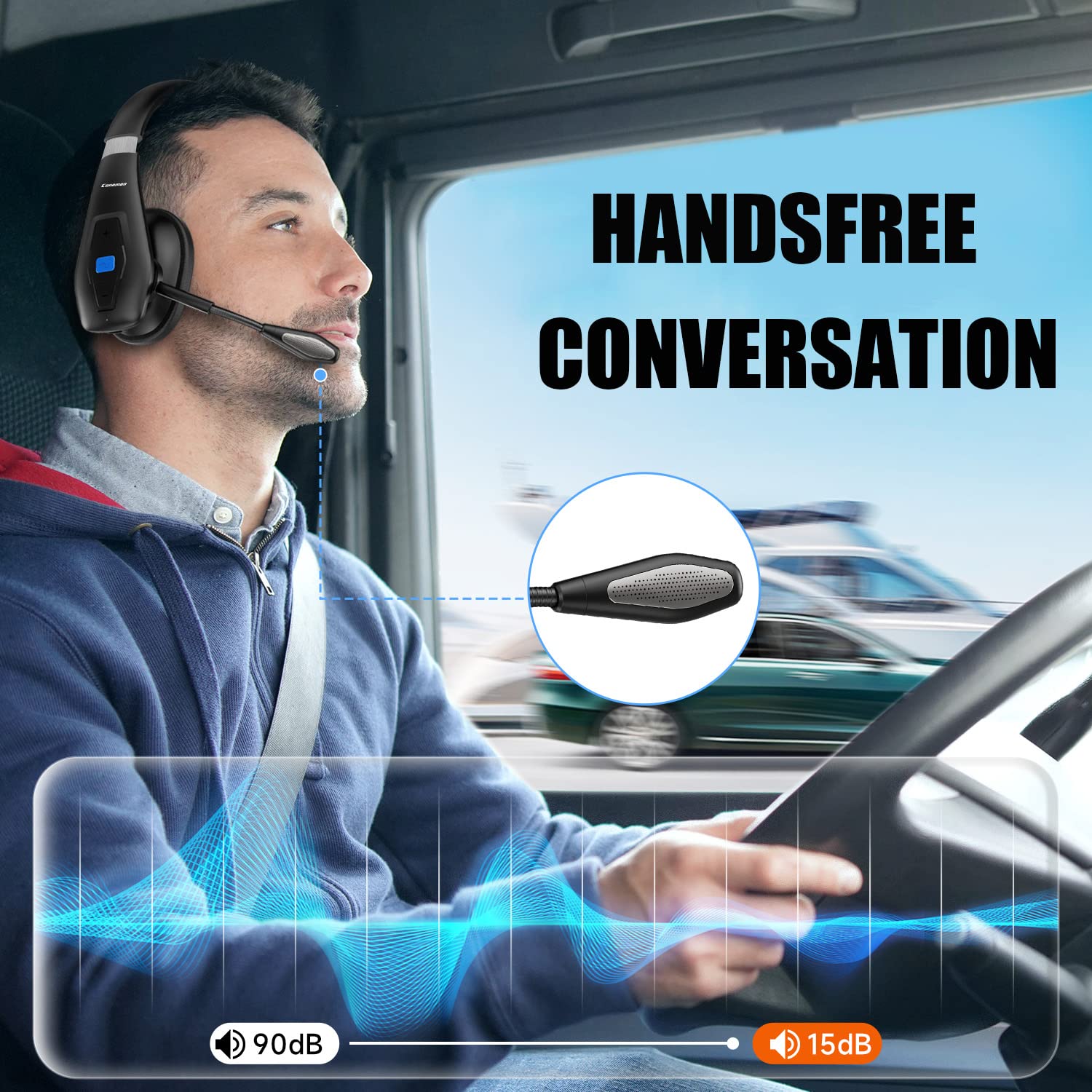 Trucker Bluetooth Headset V5.1, CVC8.0 Dual Microphone Noise Cancelling & 35Hrs HD Talktime Hands-Free Wireless Headset, Bluetooth Headphones with Mute Button for Cell Phones Business Home Driver