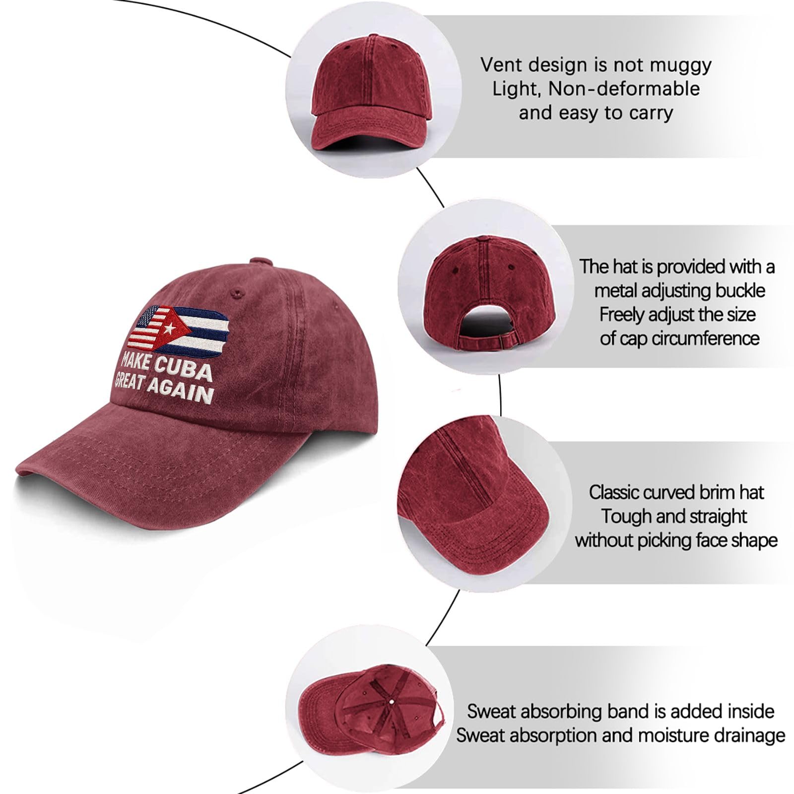 Make CUBAS Great Again Embroidered Golf Hats Camping Cap for Dad