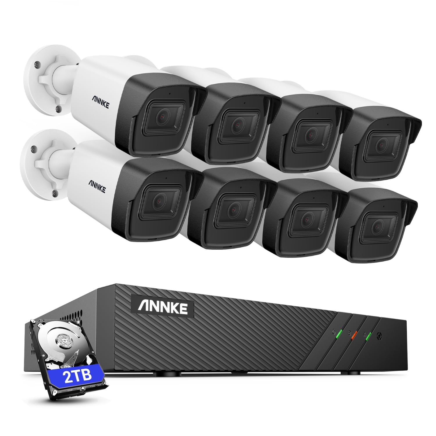 ANNKE H500 5MP Poe Security Camera System with Audio, 8CH H.265+ NVR with 2TB HDD for 7/24 Recording, 8pcs Wired 5MP Outdoor IP Camera, Human&Vehicle Detection, Color Night Vision, Build-in Mic, IP67