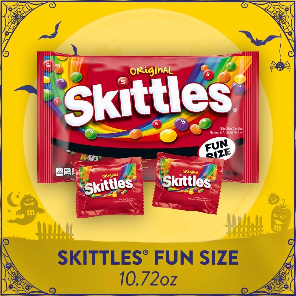 SKITTLES Original Chewy Candy Fun Size Halloween Candy, 10.72 oz