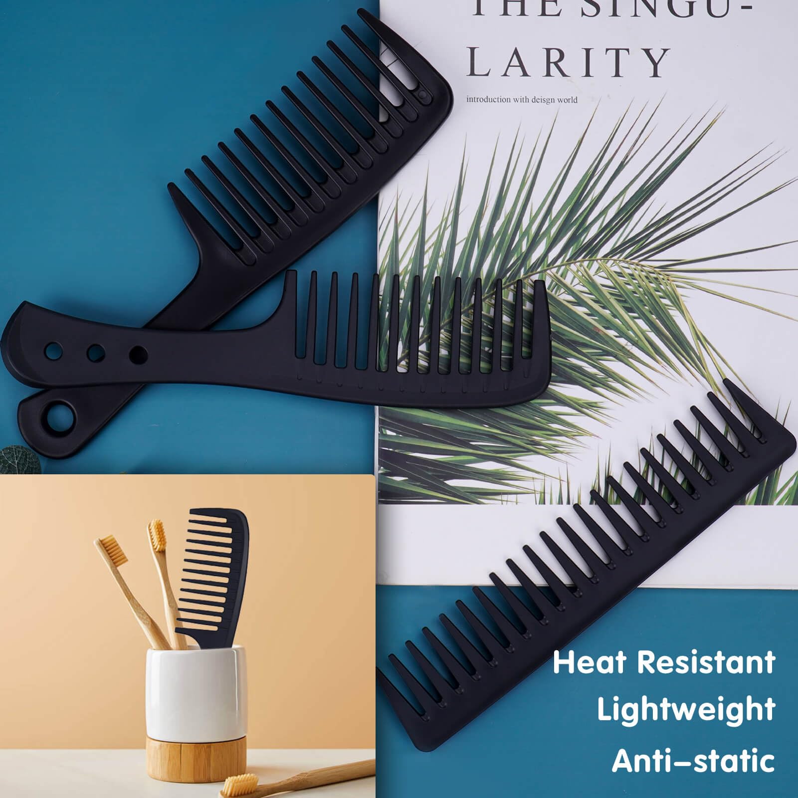 3PCS Wide Tooth Combs, Premium Carbon Fiber Hairdressing Hair Comb Set for Women and Men, Smooth & Sturdy and Heat Resistant Styling Combs for All Hair Types, Professional Combs for Hair Stylist.