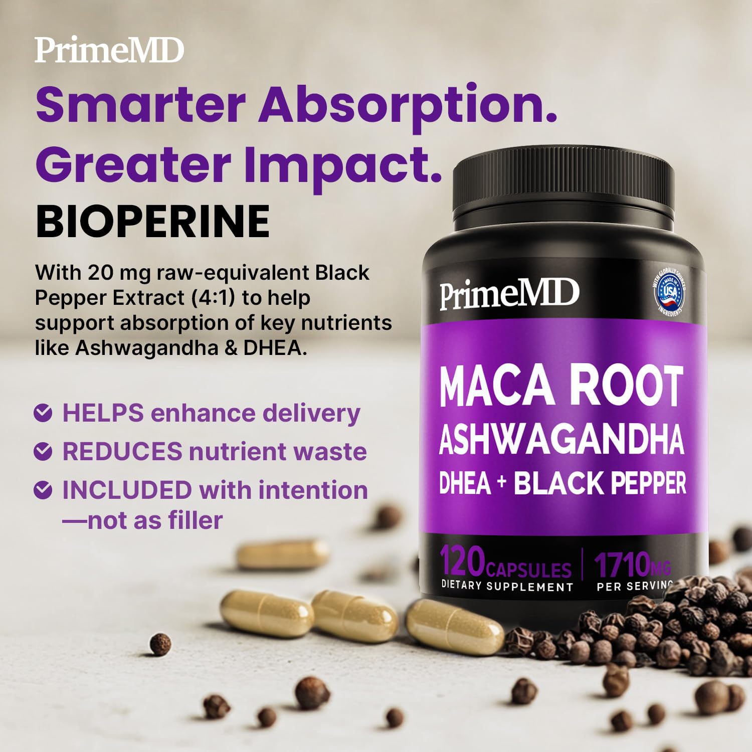 5-in-1 Ceylon Cinnamon w Apple Cider Vinegar, Turmeric, & Ginseng Root (120ct) & 6-in-1 Maca Root Ashwagandha w DHEA & Black Pepper Fruit (120ct) Bundle - Energy, Mood, & Immune Support Supplement