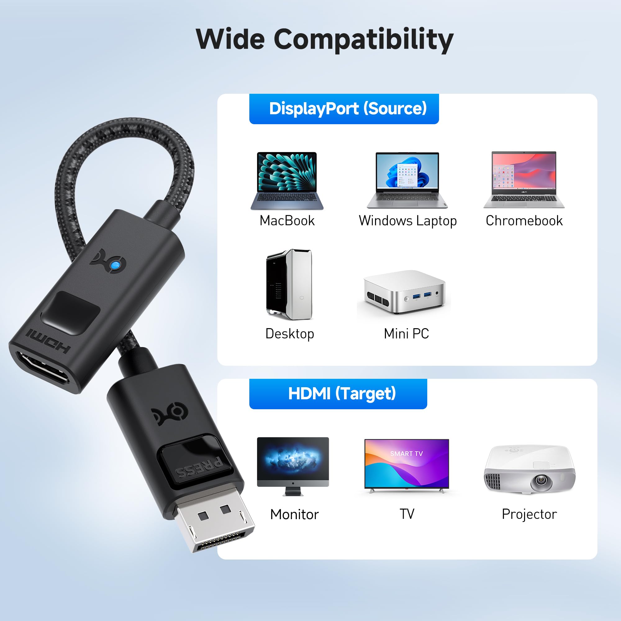 Cable Matters 8K DisplayPort 1.4 to HDMI 2.1 Adapter with 4K 240Hz / 8K 60Hz, Unidirectional DisplayPort to HDMI 2.1 Cable Adapter, Supports RTX4080, RX7900, Not Work with PS5, Black